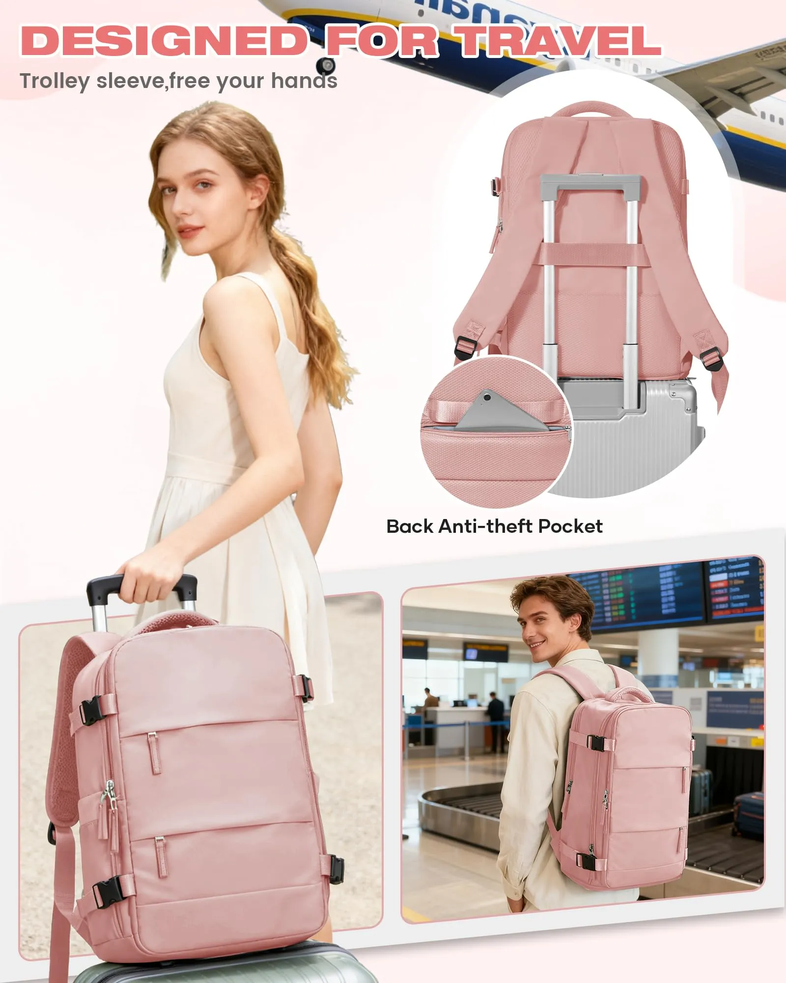 SZLX Zaino da Viaggio Sottovuoto con Pompa 40x30x20cm per Ryanair e Wizzair, Impermeabile con Scomparto Laptop 14 Pollici e Scomparto Scarpe - immagine 10
