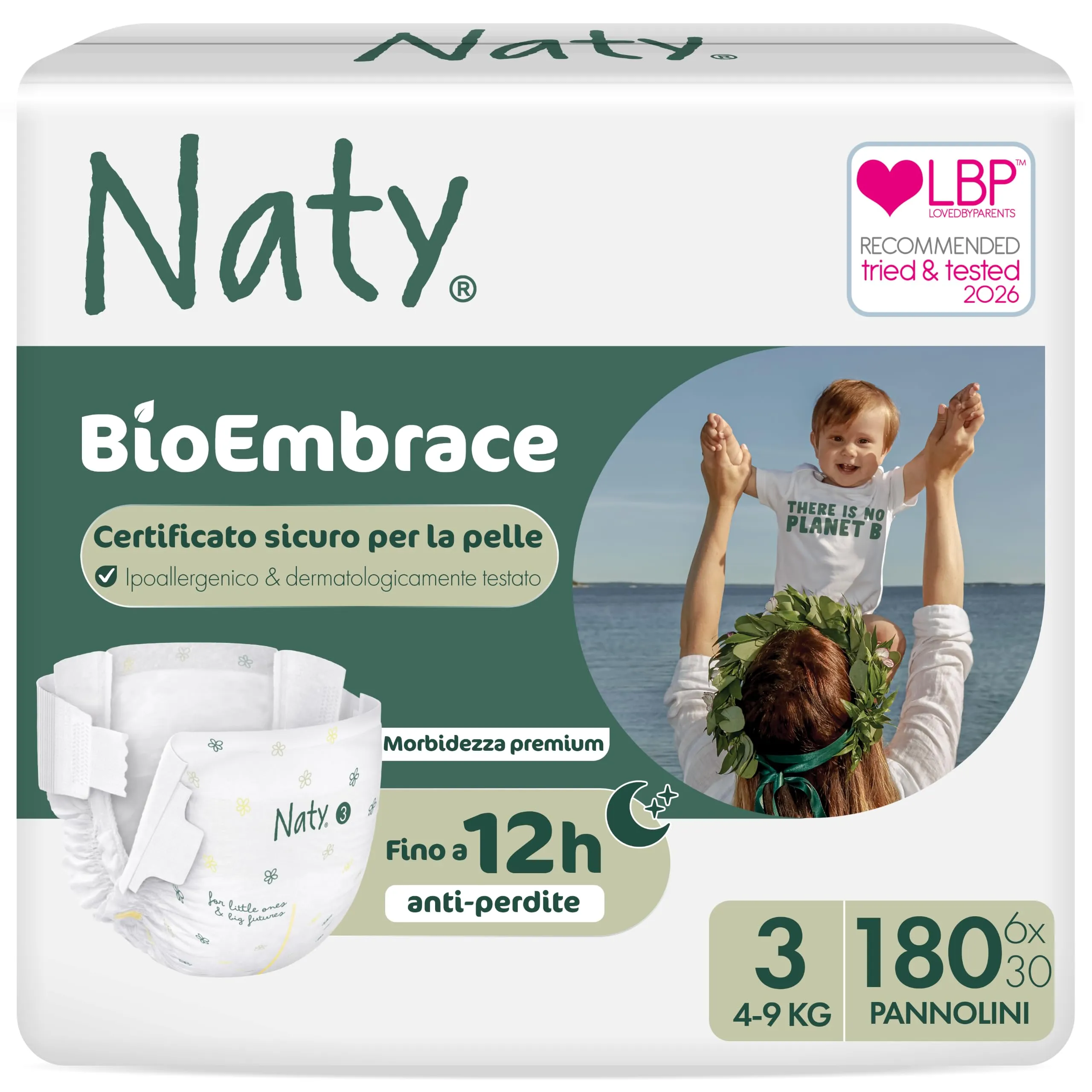 Naty BioEmbrace Pannolini, Taglia 3 (4–9kg), 180 pezzi - immagine 1