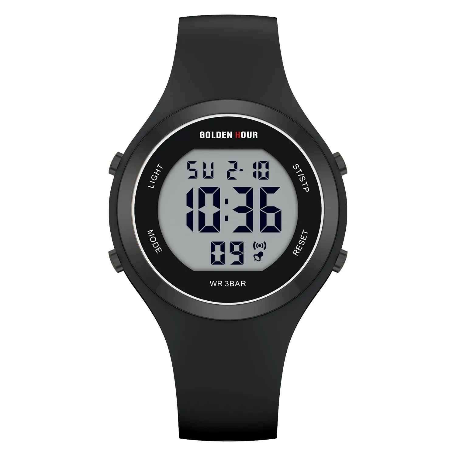 GOLDEN HOUR Orologio Digitale Donna GH-1317, Resistente all'Acqua 50M, Sportivo con Cronometro e Sveglia, Cinturino in Silicone - immagine 2