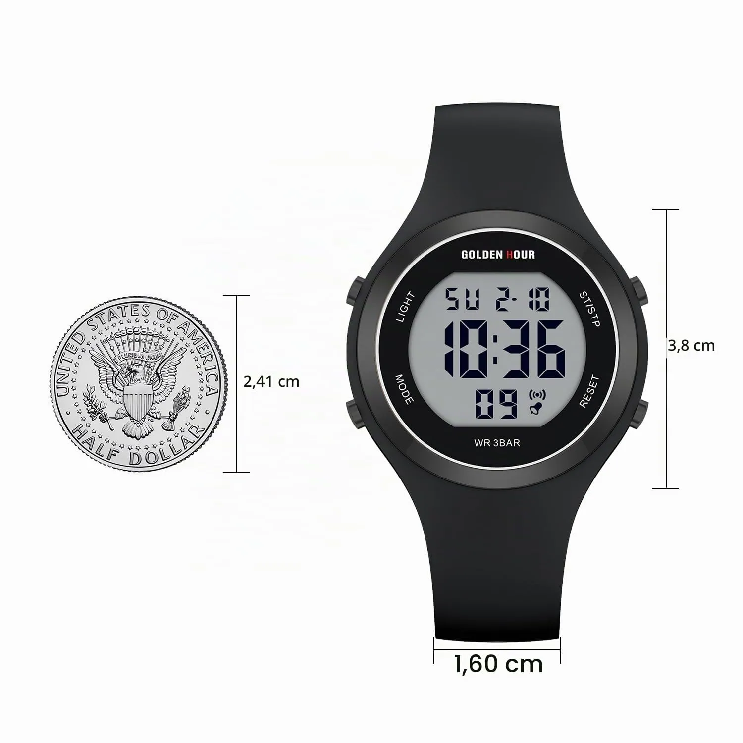 GOLDEN HOUR Orologio Digitale Donna GH-1317, Resistente all'Acqua 50M, Sportivo con Cronometro e Sveglia, Cinturino in Silicone - immagine 5