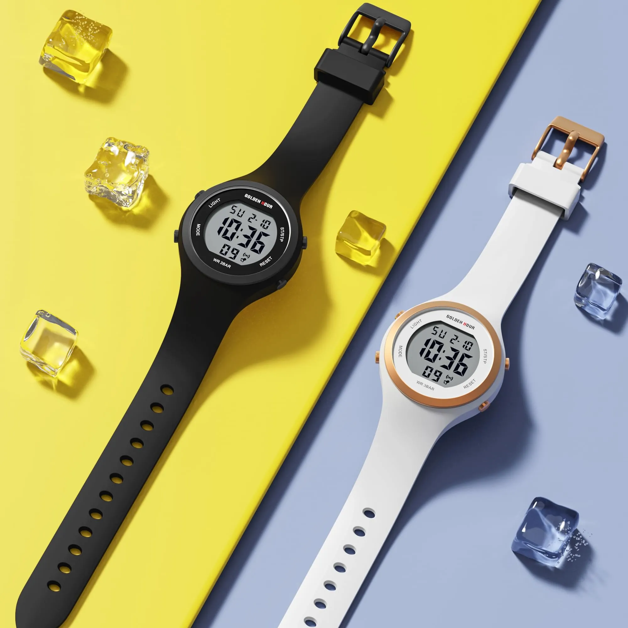 GOLDEN HOUR Orologio Digitale Donna GH-1317, Resistente all'Acqua 50M, Sportivo con Cronometro e Sveglia, Cinturino in Silicone - immagine 6