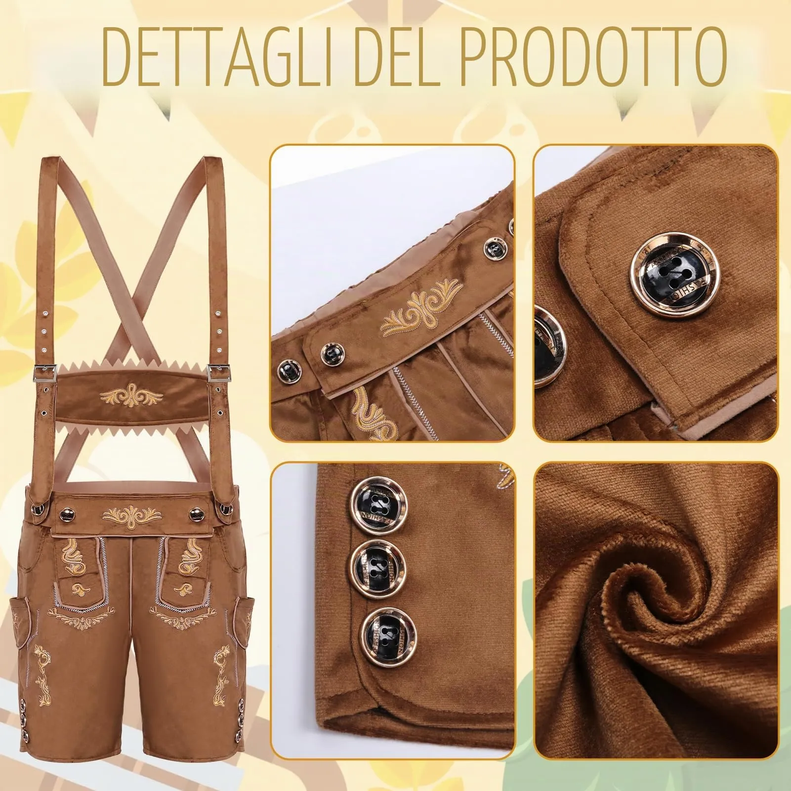 Moerstar Costume Oktoberfest Uomo Lederhosen, Marrone, L - immagine 2