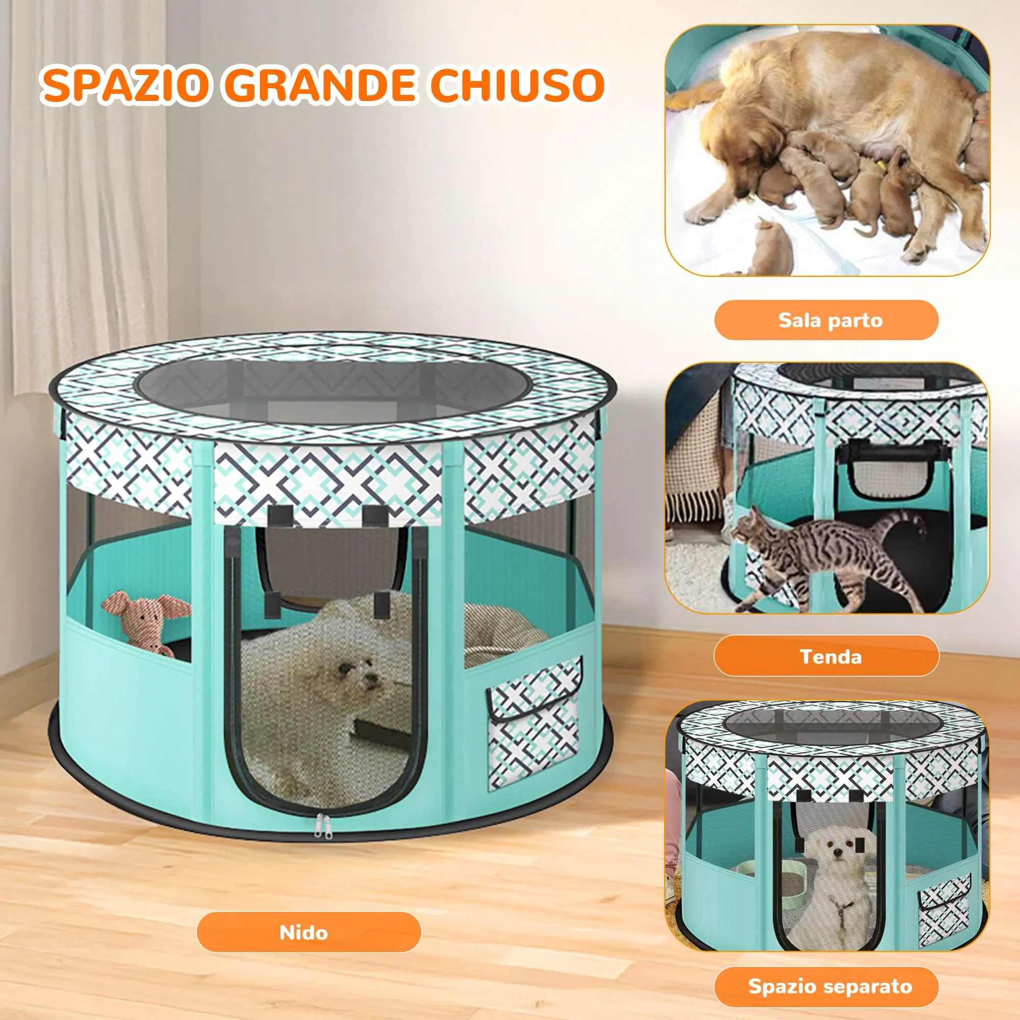 ALLSOPETS Recinto per Cani da Interno Pieghevole, Verde, L - immagine 3