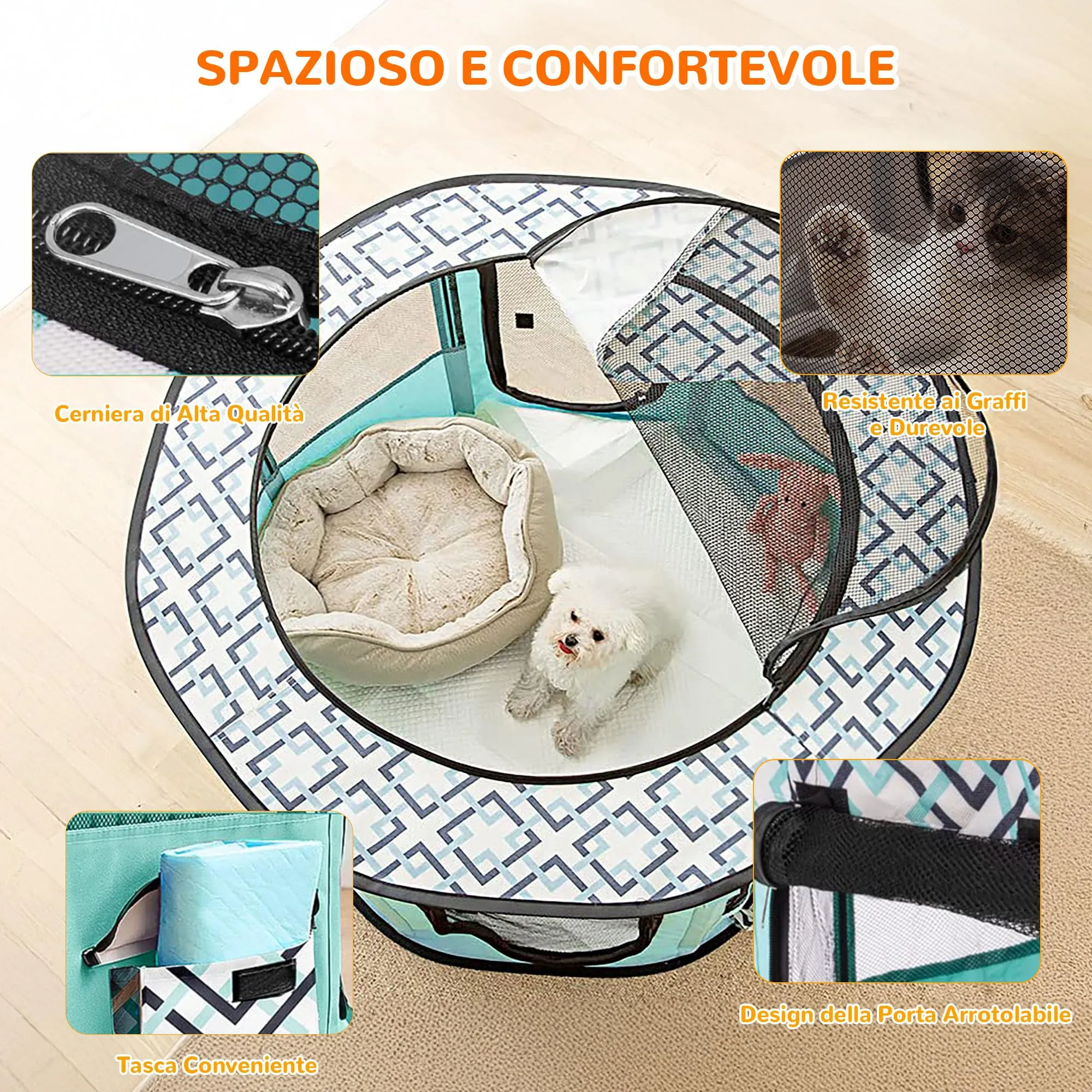 ALLSOPETS Recinto per Cani da Interno Pieghevole, Verde, L - immagine 4