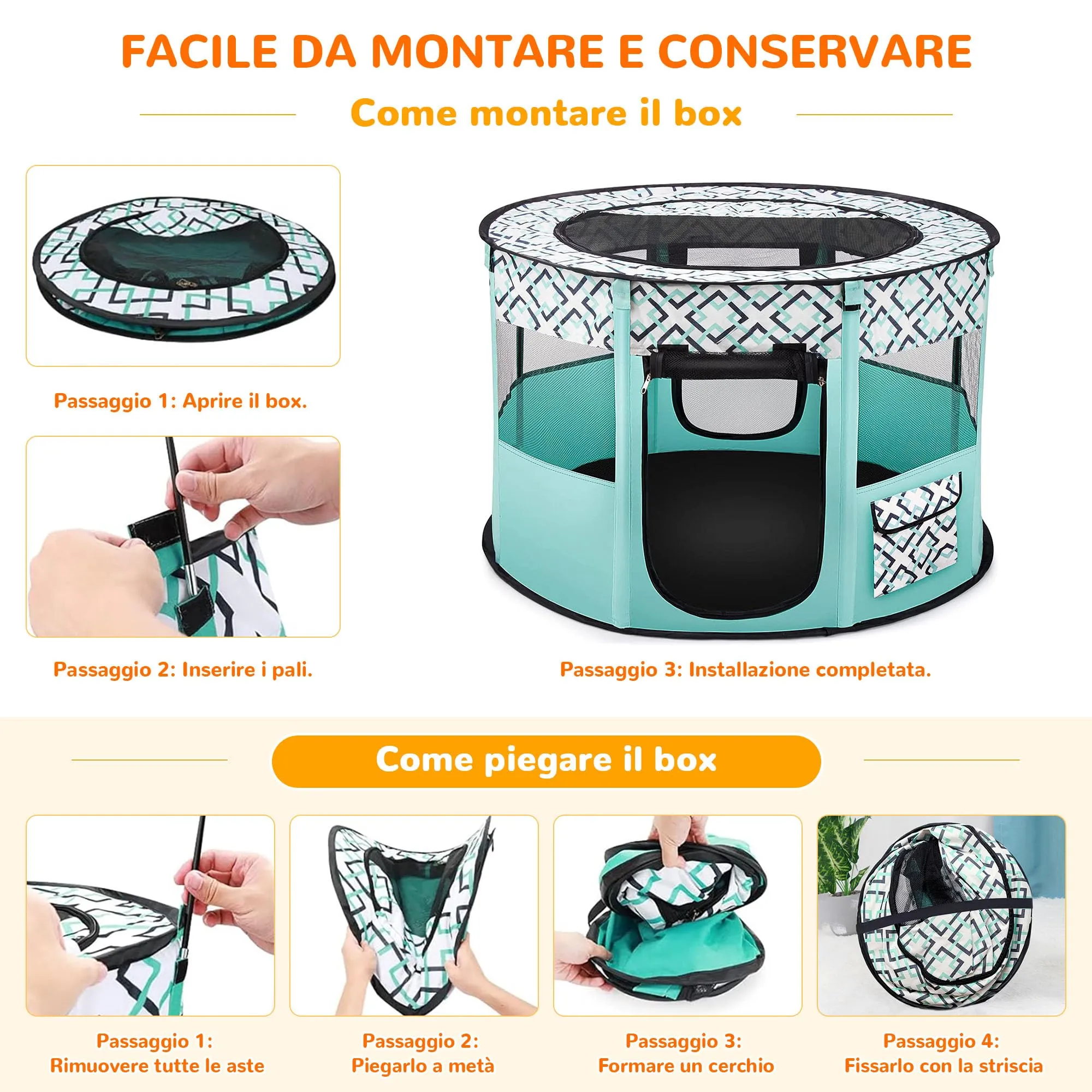 ALLSOPETS Recinto per Cani da Interno Pieghevole, Verde, L - immagine 5