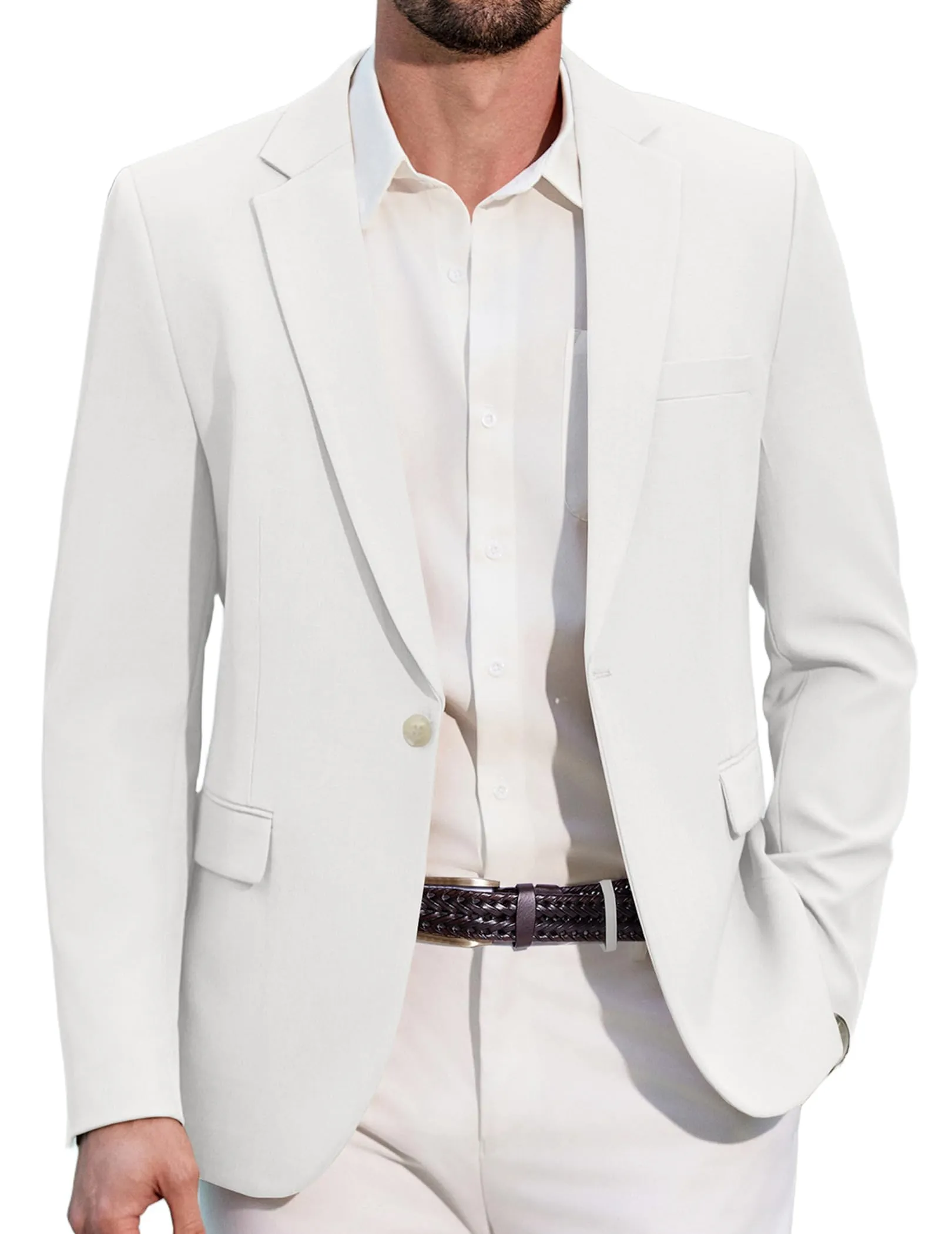 COOFANDY Giacca Blazer da Uomo Sportiva Casual con 1 Bottone, Bianco, M - immagine 1