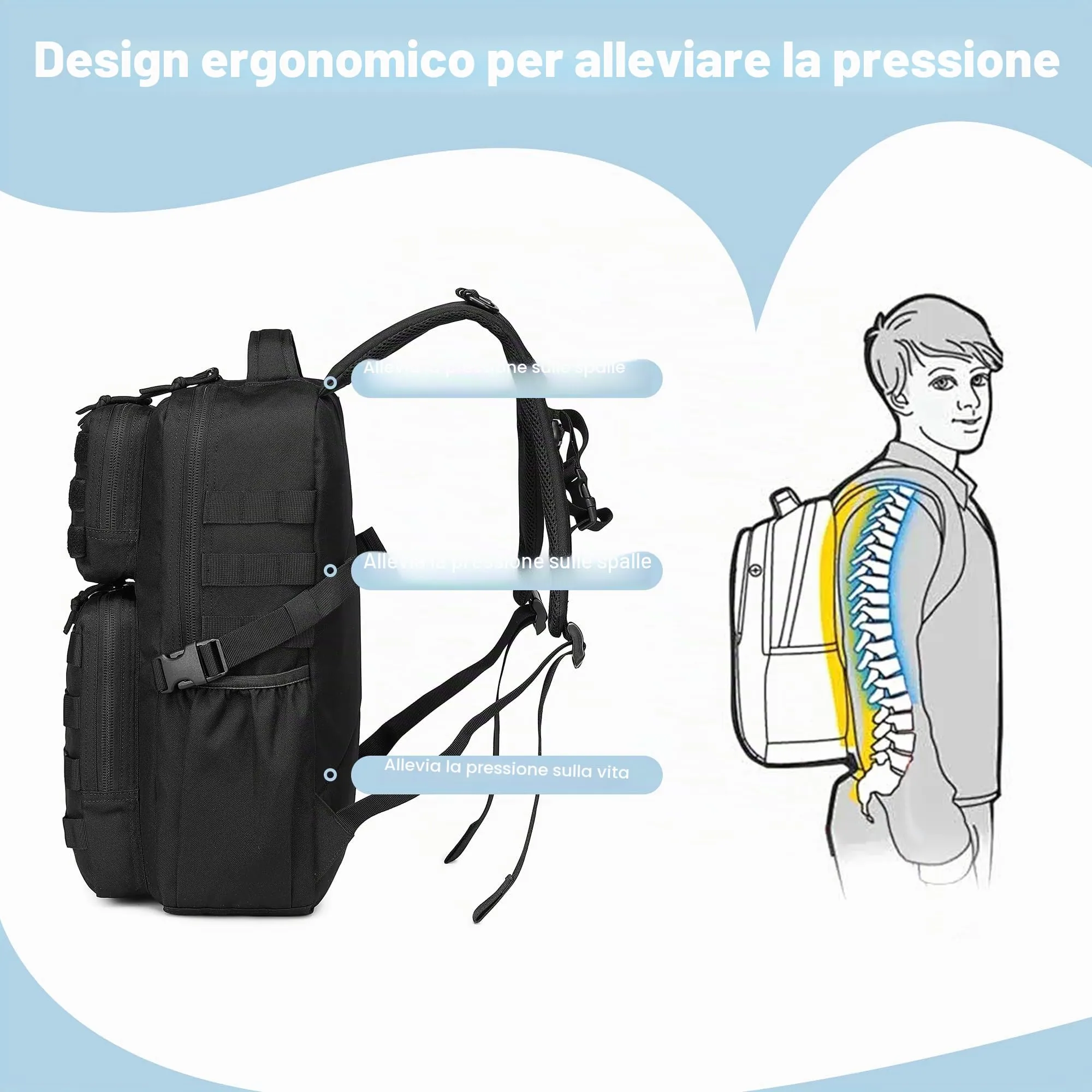 Wotony Zaino Tattico Militare Impermeabile 3 Giorni Assault Pack Molle, Foglie verdi, 25L - immagine 5