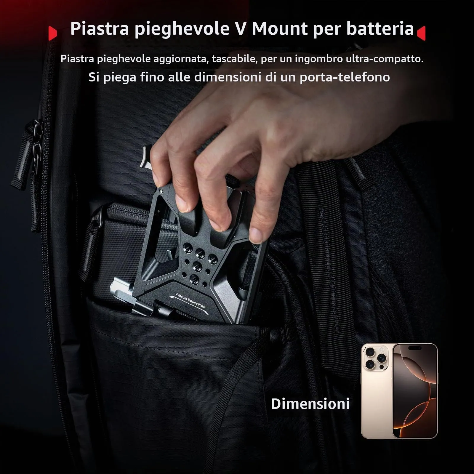 SmallRig Kit Piastra Batteria V Mount Pieghevole Pro con Piastra QR Arca, Staffa di Protezione LCD e Clip per Cavi (5315) - immagine 7