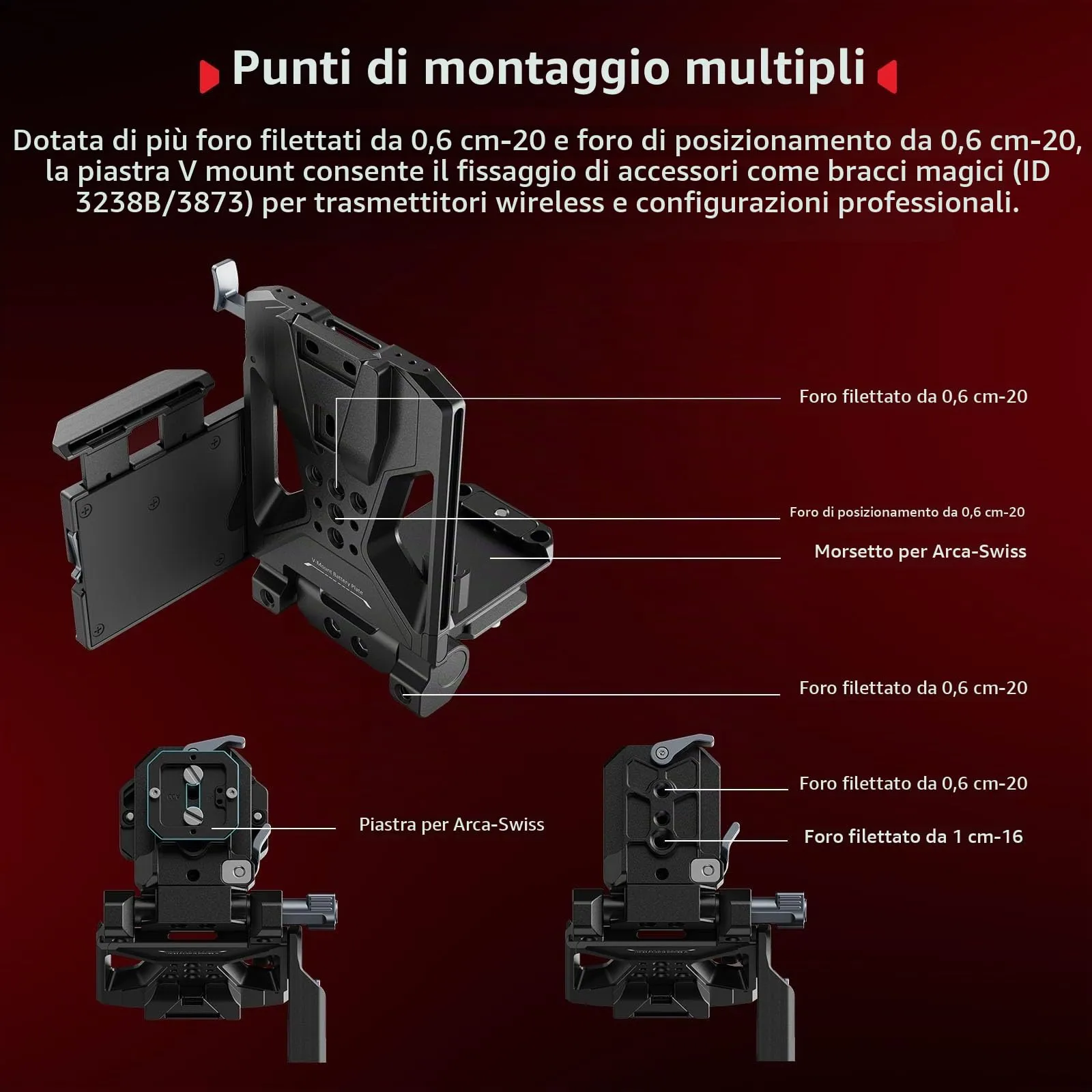 SmallRig Kit Piastra Batteria V Mount Pieghevole Pro con Piastra QR Arca, Staffa di Protezione LCD e Clip per Cavi (5315) - immagine 9