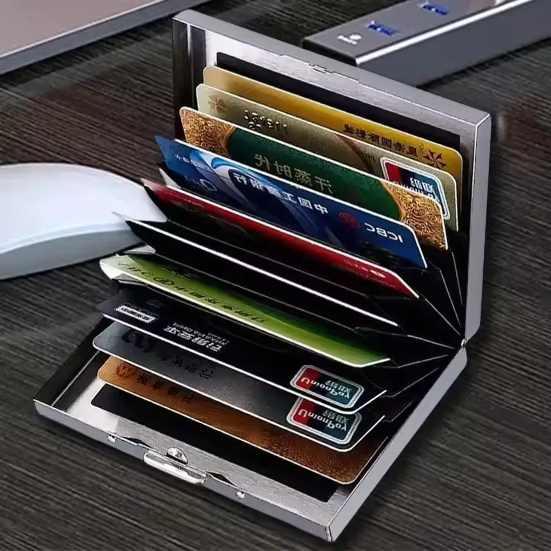 KEQAR Porta Carte in Metallo con Blocco RFID, 10 Scomparti, Argento - immagine 4