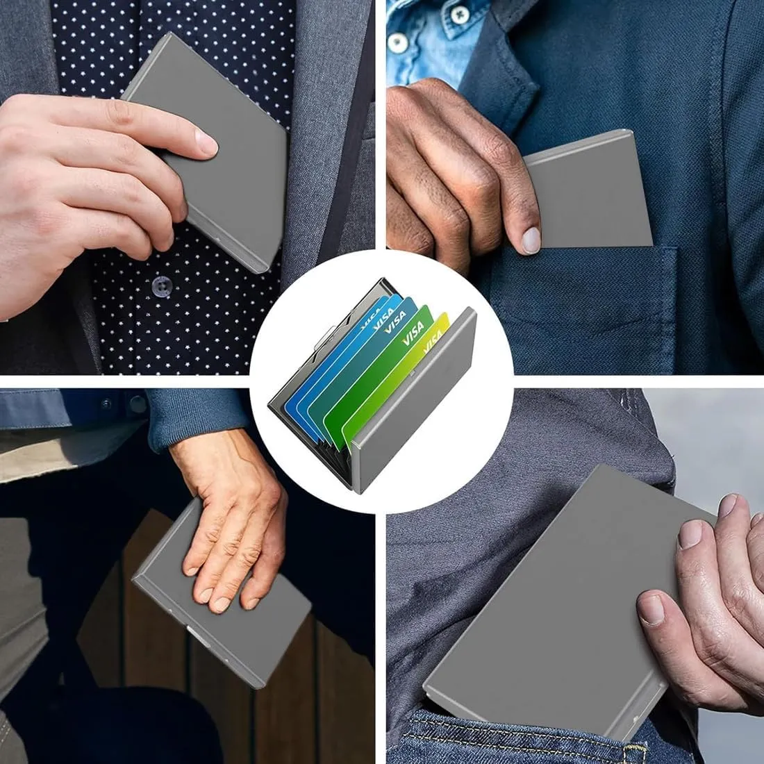 KEQAR Porta Carte in Metallo con Blocco RFID, 10 Scomparti, Argento - immagine 5