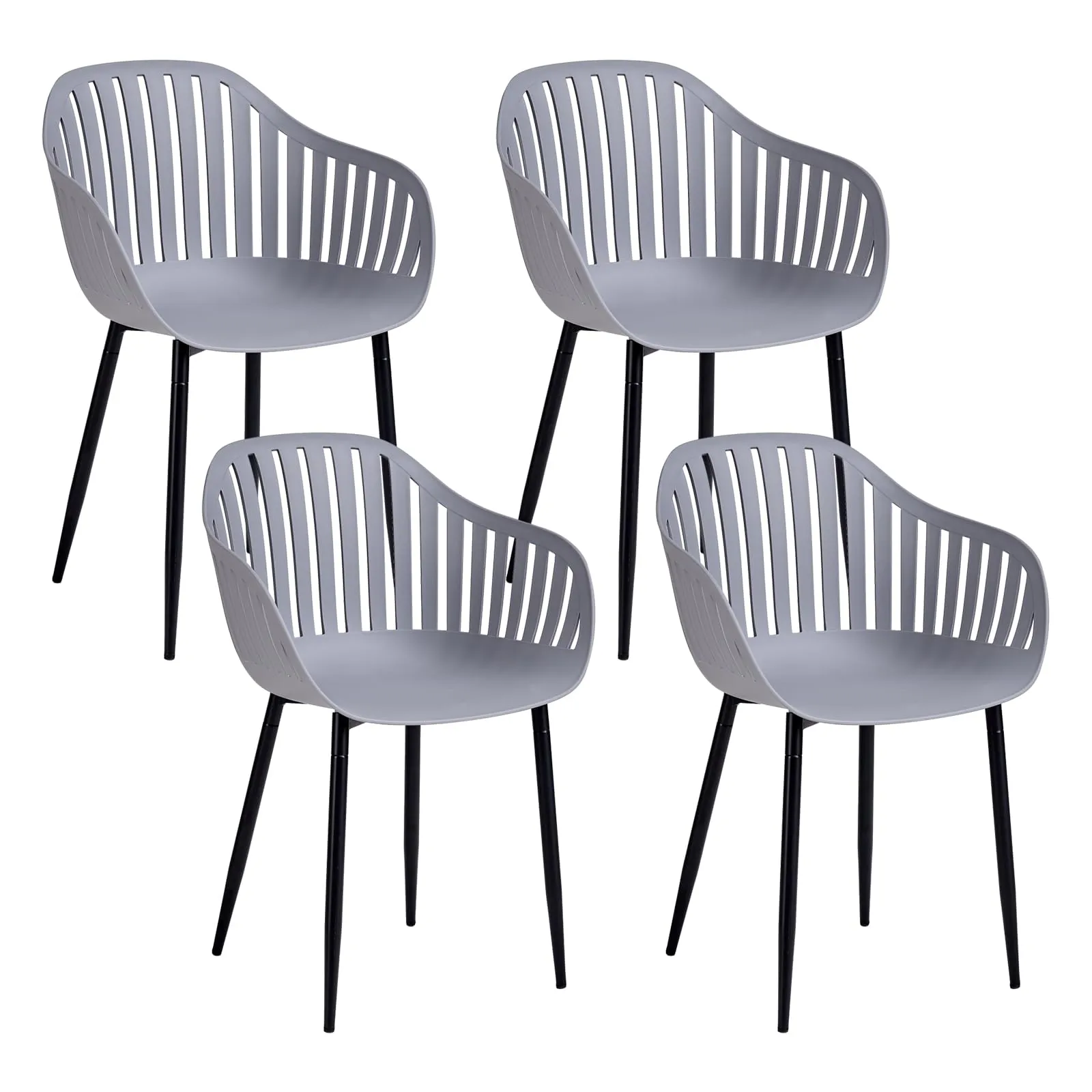 GrandCA HOME Set di 4 Sedie da Pranzo Moderne con Braccioli e Gambe in Metallo Nero, Grigio - immagine 2