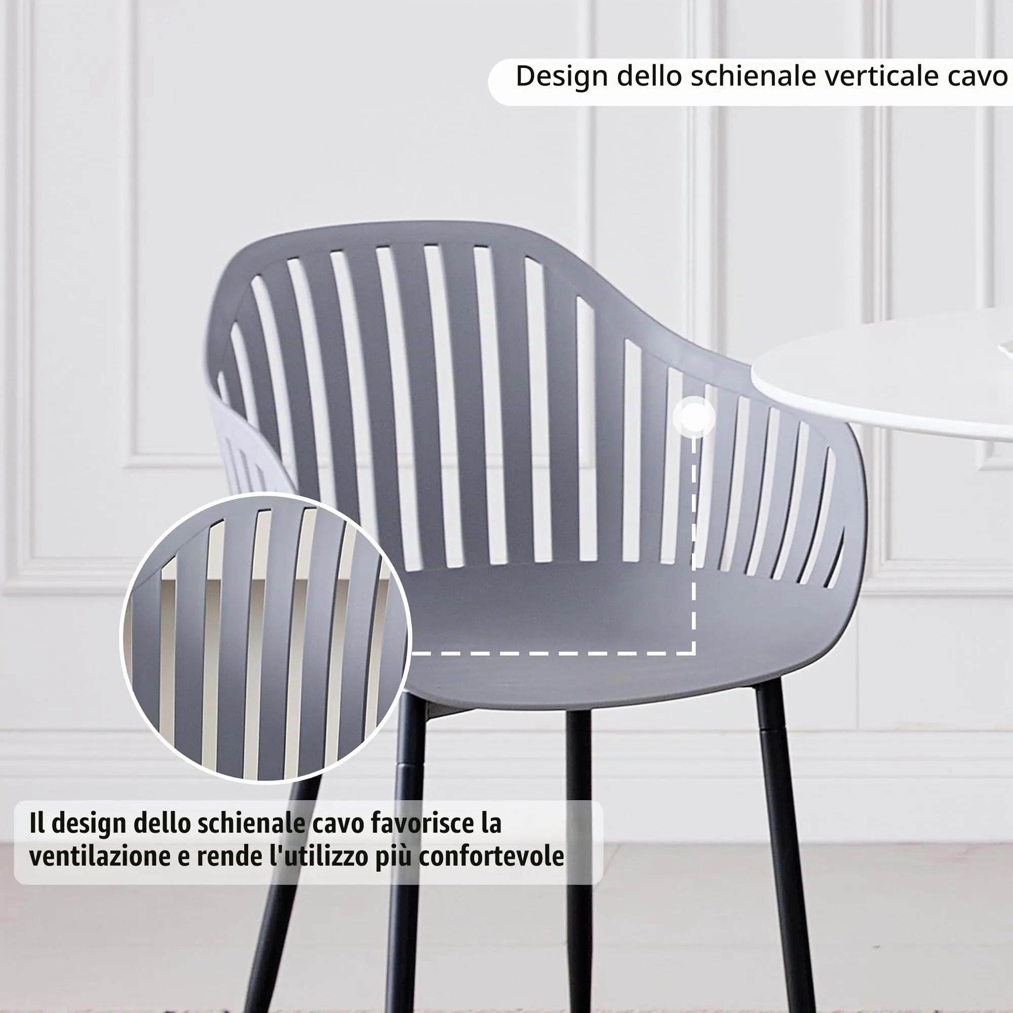 GrandCA HOME Set di 4 Sedie da Pranzo Moderne con Braccioli e Gambe in Metallo Nero, Grigio - immagine 4