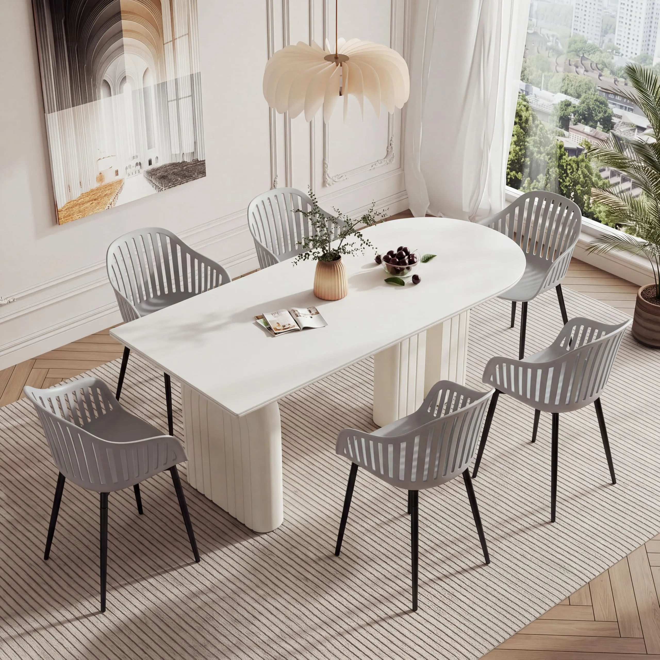 GrandCA HOME Set di 4 Sedie da Pranzo Moderne con Braccioli e Gambe in Metallo Nero, Grigio - immagine 5