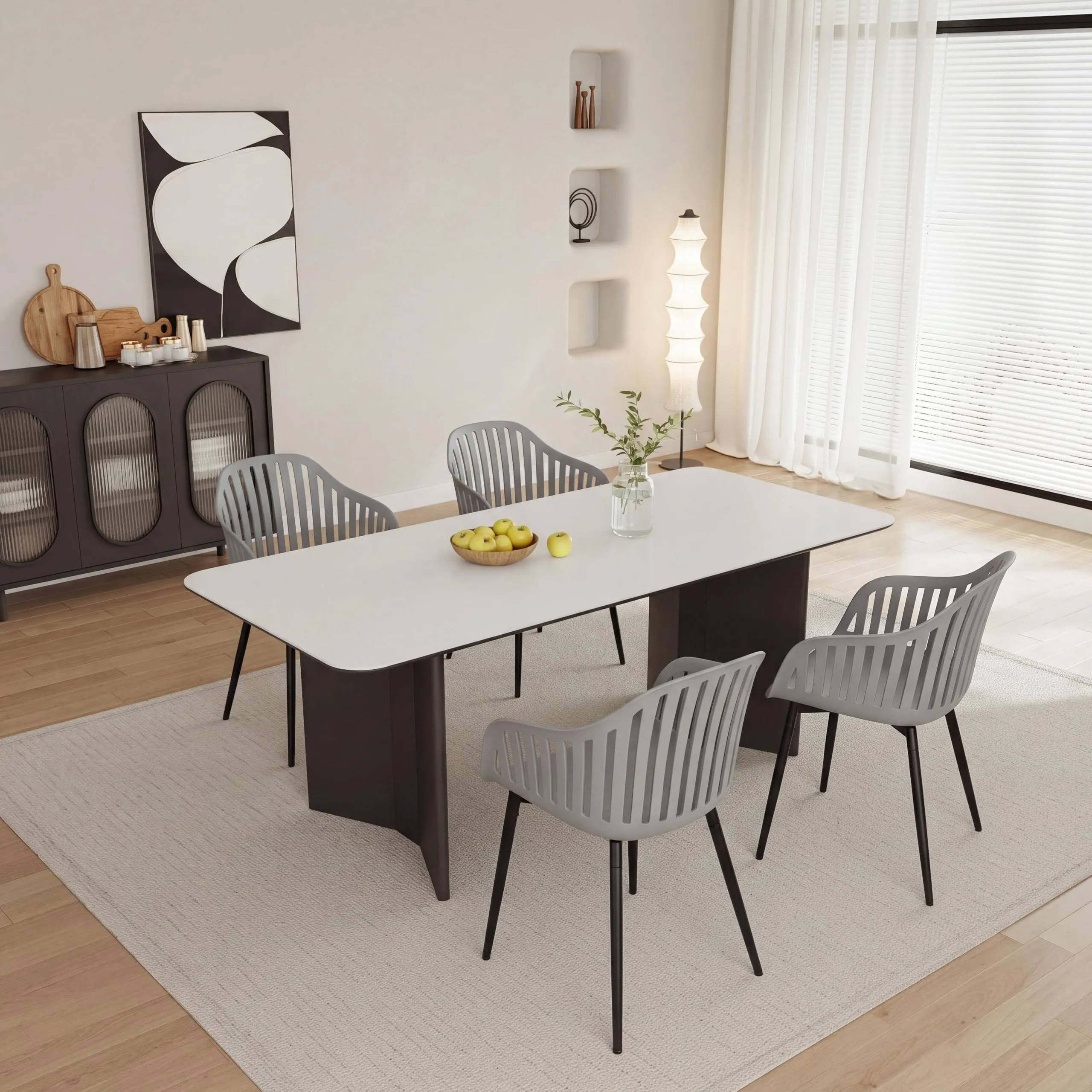GrandCA HOME Set di 4 Sedie da Pranzo Moderne con Braccioli e Gambe in Metallo Nero, Grigio - immagine 6