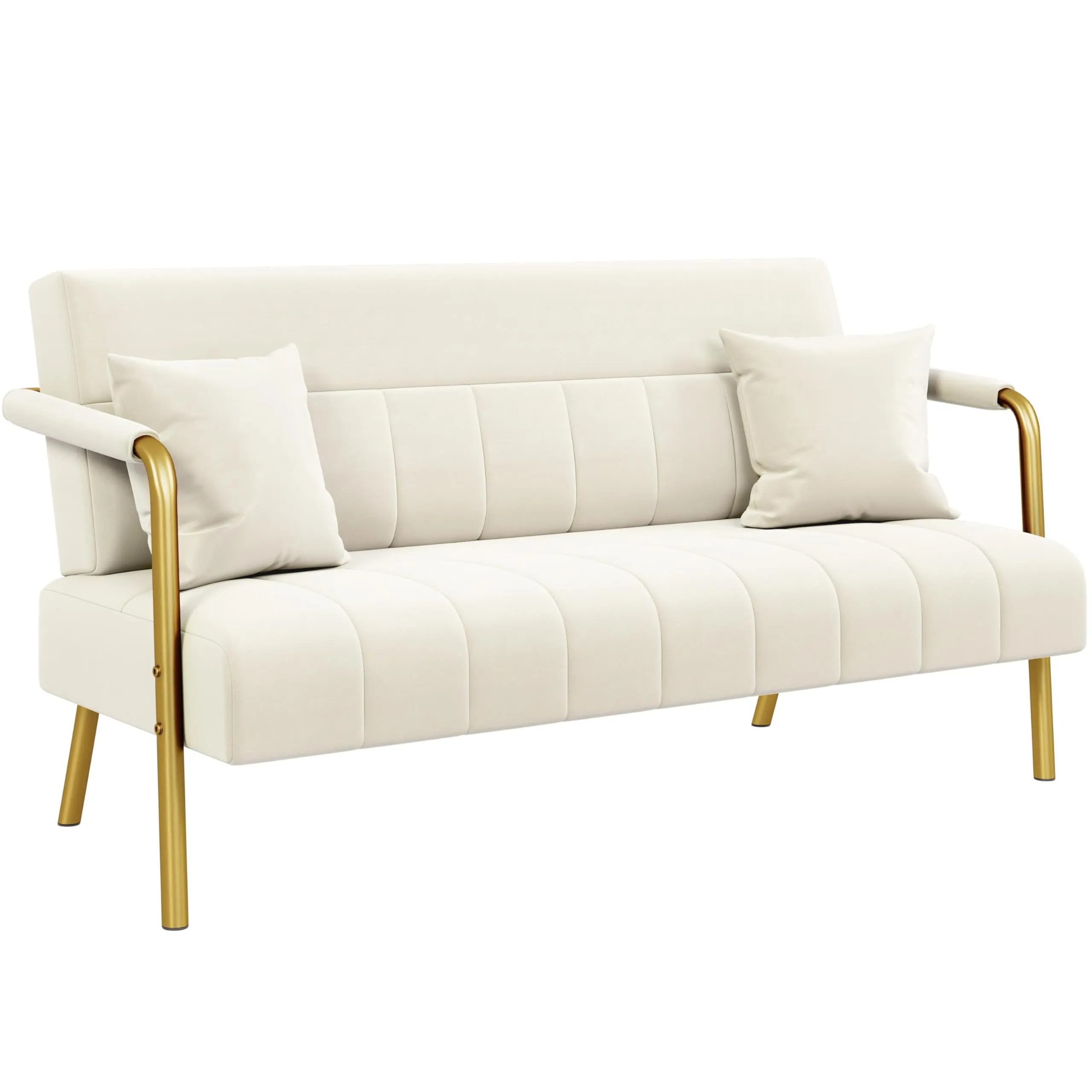 Yaheetech Divano a 2 Posti in Velluto con Braccioli, Beige - immagine 1