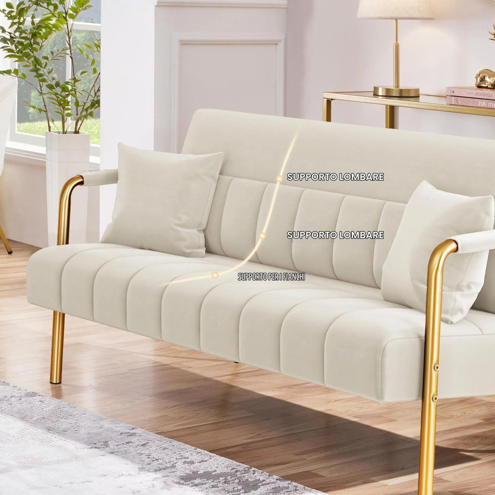 Yaheetech Divano a 2 Posti in Velluto con Braccioli, Beige - immagine 7