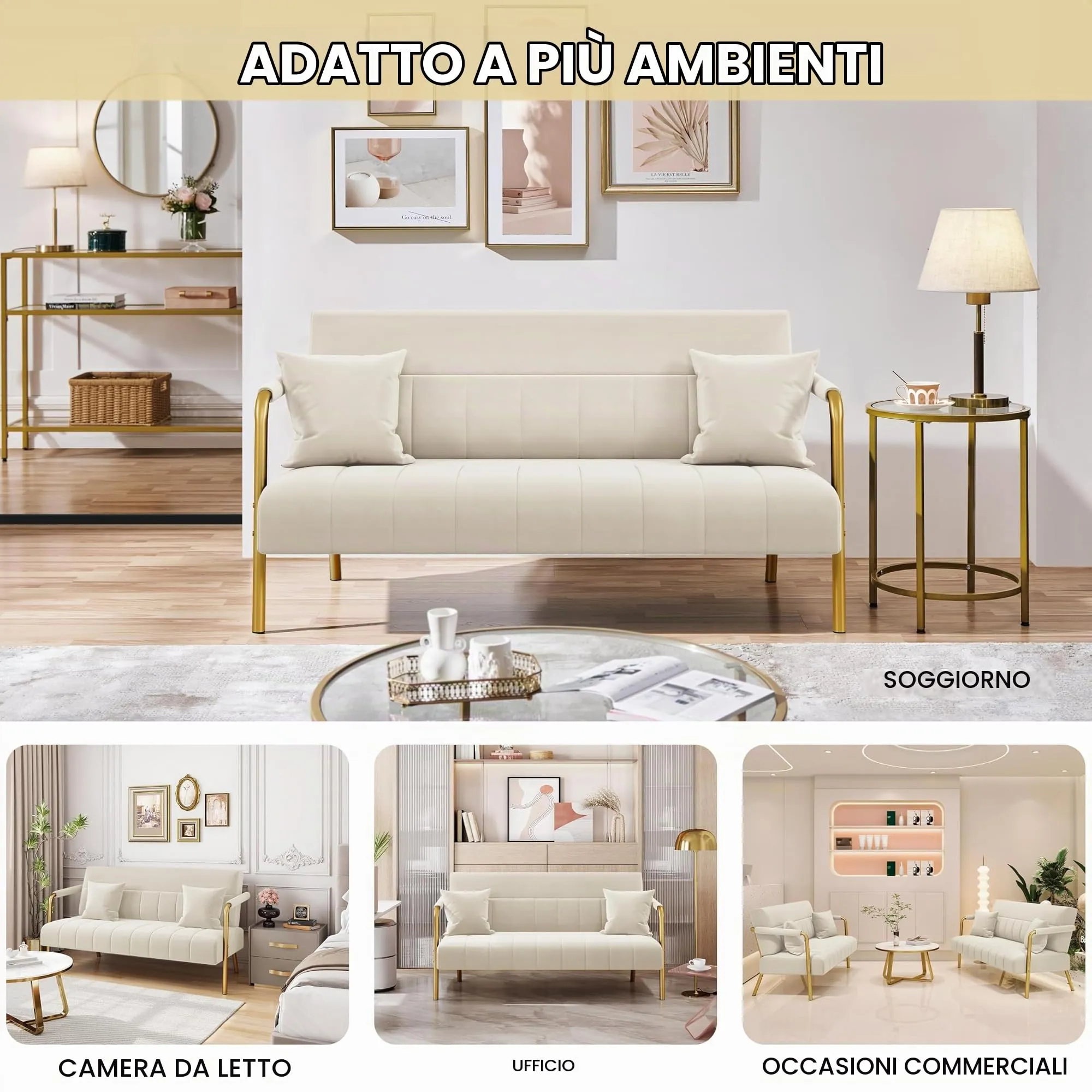 Yaheetech Divano a 2 Posti in Velluto con Braccioli, Beige - immagine 9