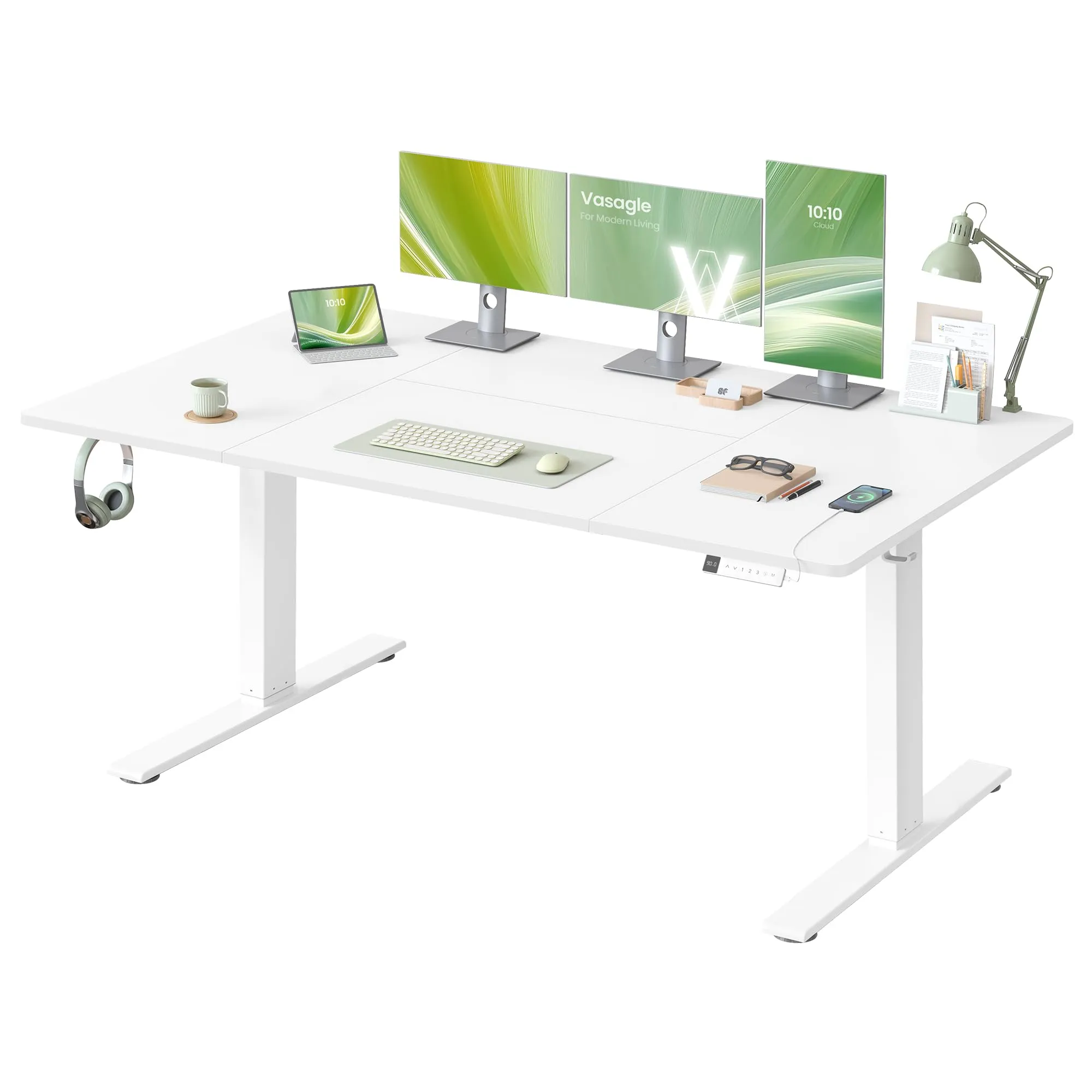 VASAGLE Scrivania Regolabile in Altezza, 160 x 80 cm, Porta USB-C, Bianco Opaco - immagine 1