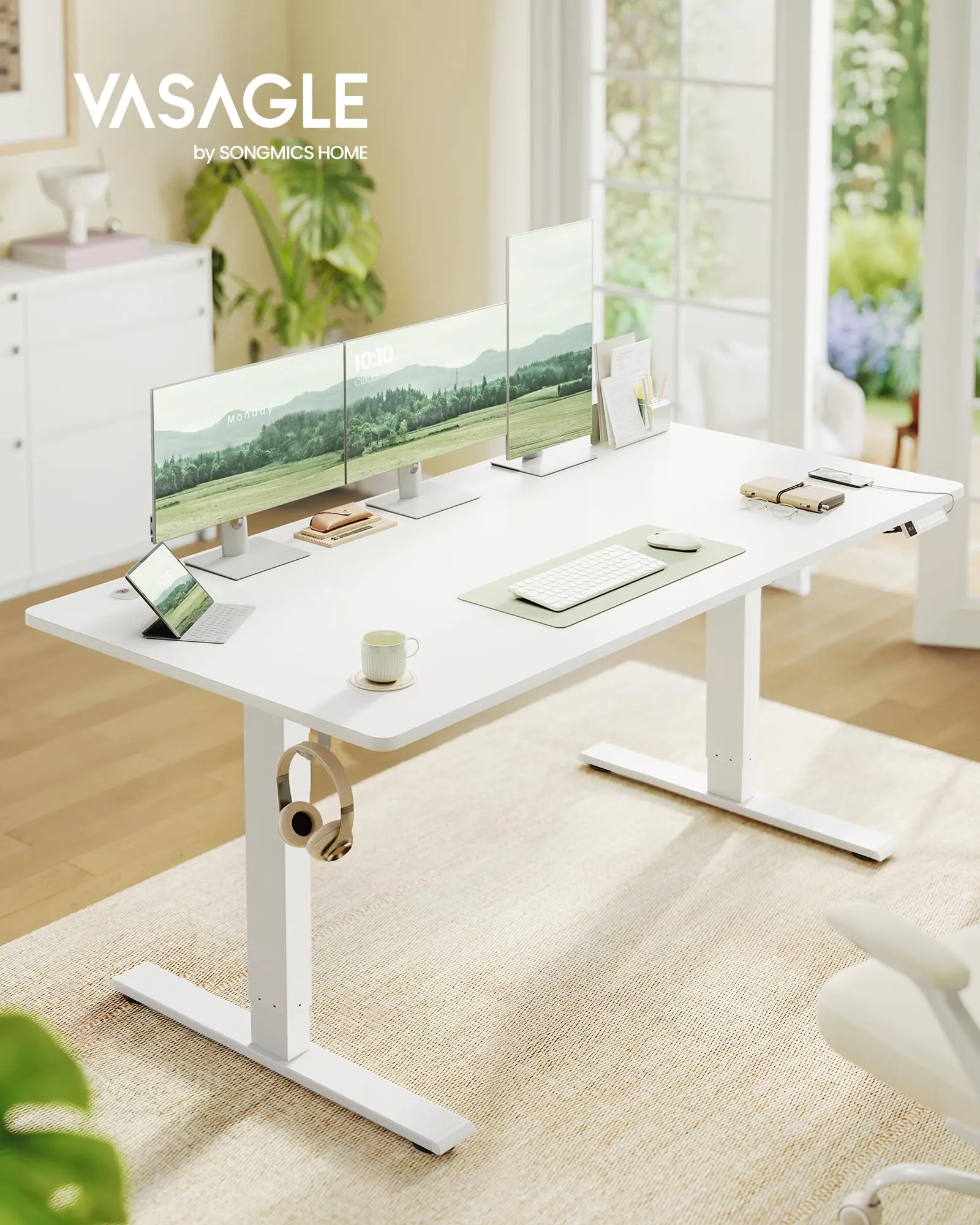 VASAGLE Scrivania Regolabile in Altezza, 160 x 80 cm, Porta USB-C, Bianco Opaco - immagine 2