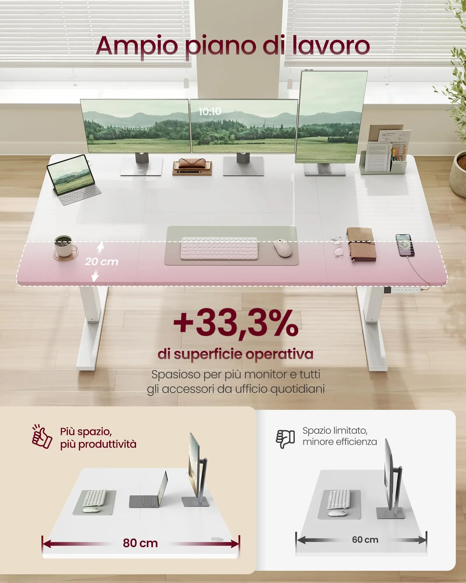 VASAGLE Scrivania Regolabile in Altezza, 160 x 80 cm, Porta USB-C, Bianco Opaco - immagine 4