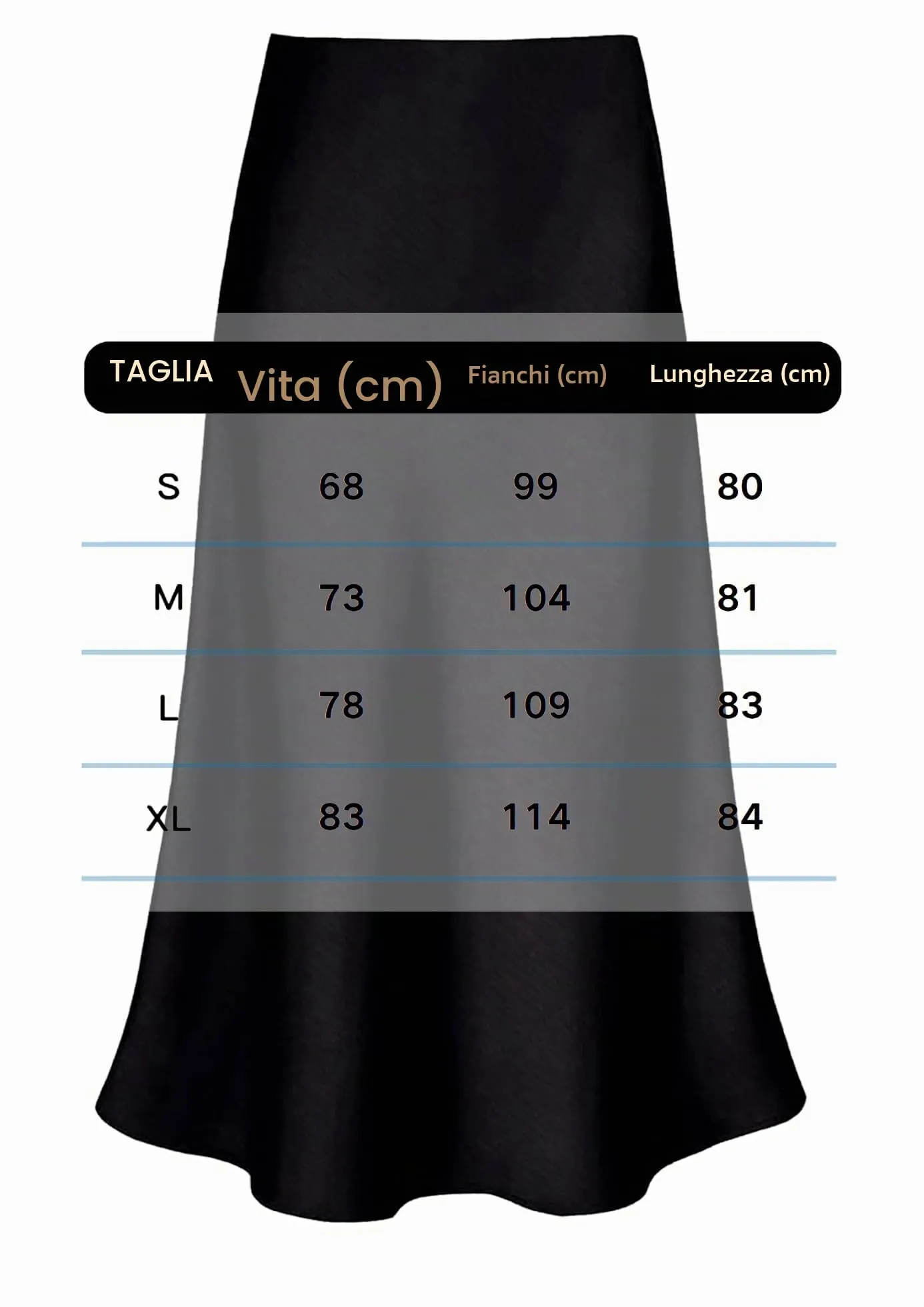 Vossmi Gonna Midi in Raso A-Linea Nero, S - immagine 6
