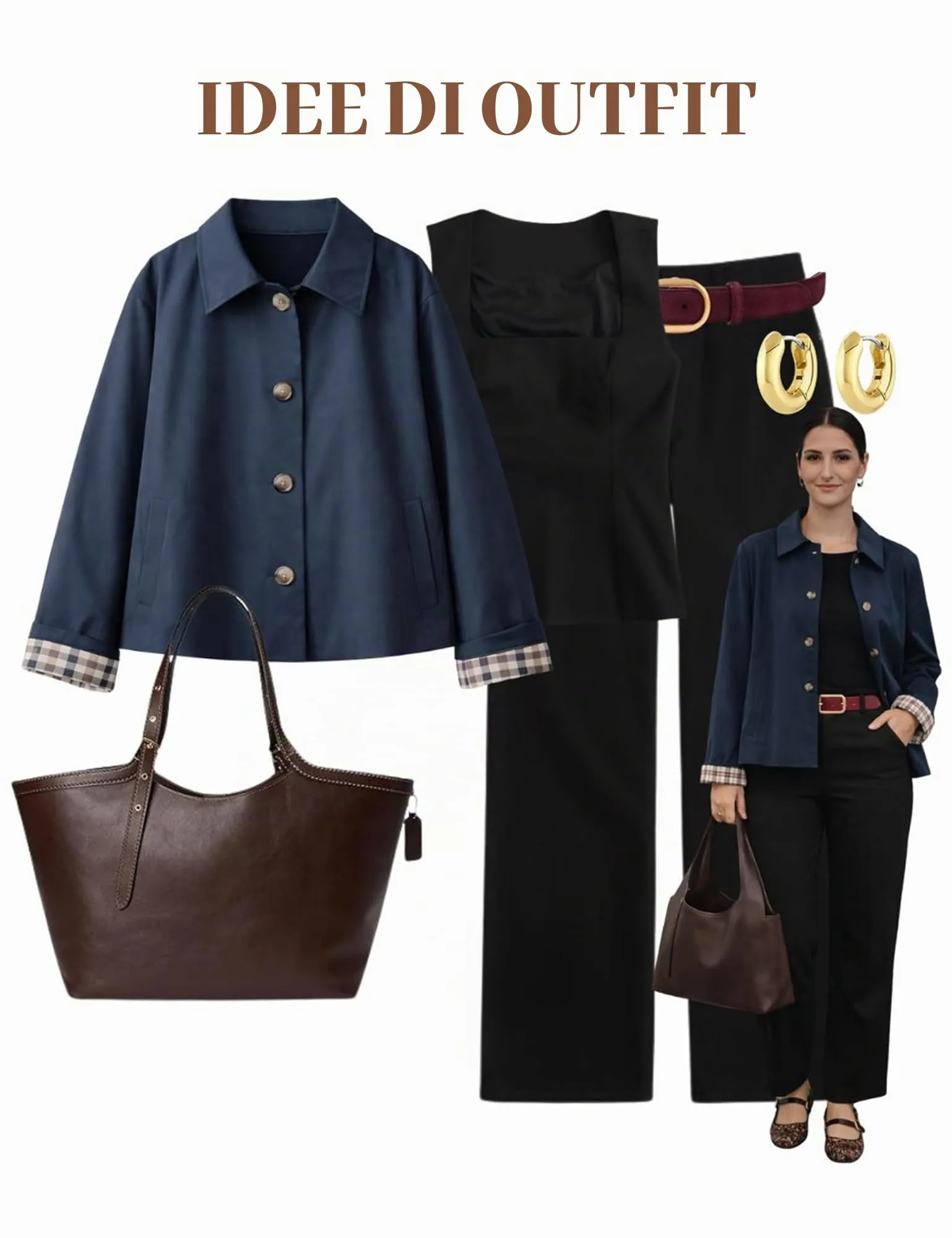 Dqbeng Giacca Donna Corta Stile Trench con Fodera a Quadri, Navy, XS - immagine 7