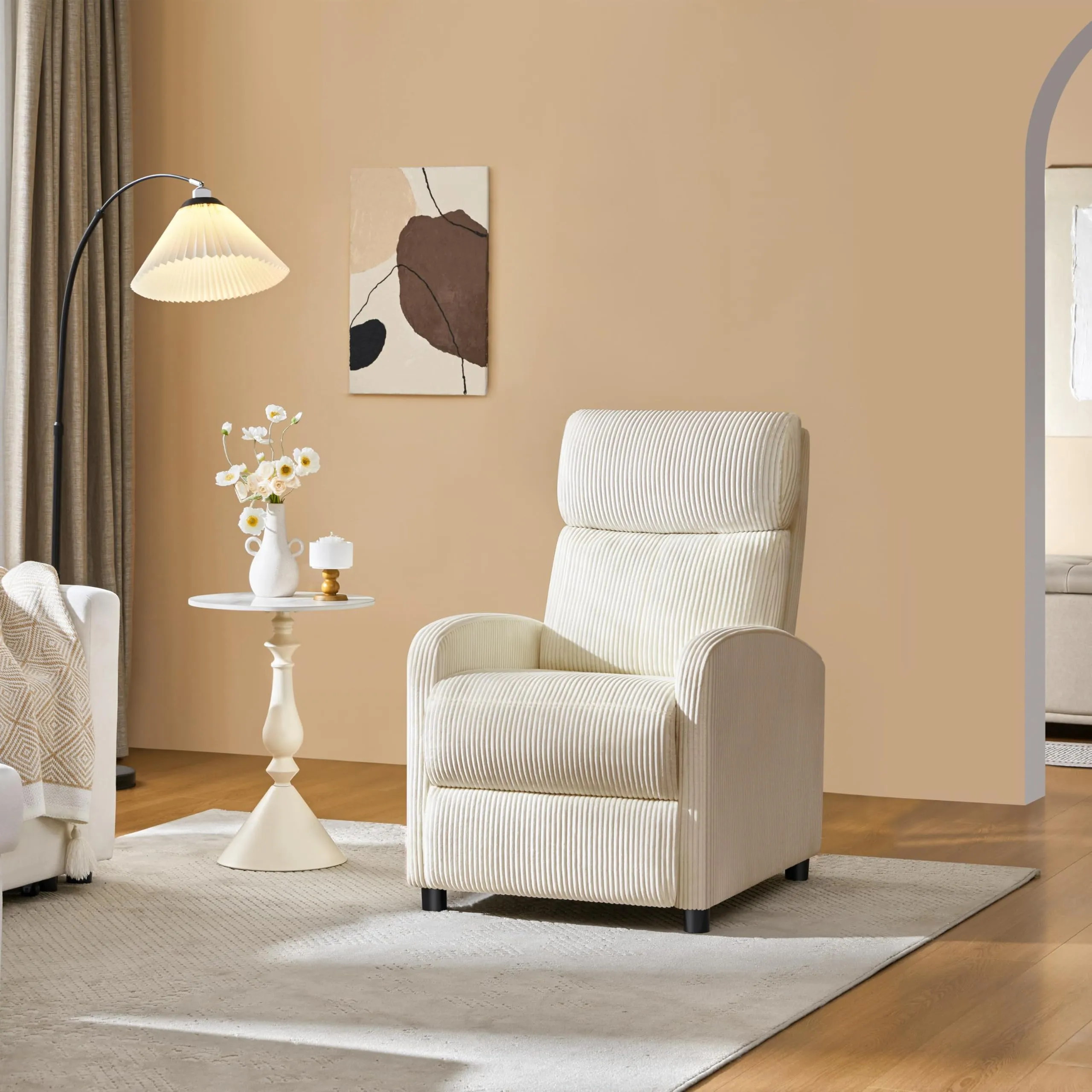 Yaheetech Poltrona Relax Reclinabile con Poggiapiedi, Beige - immagine 2