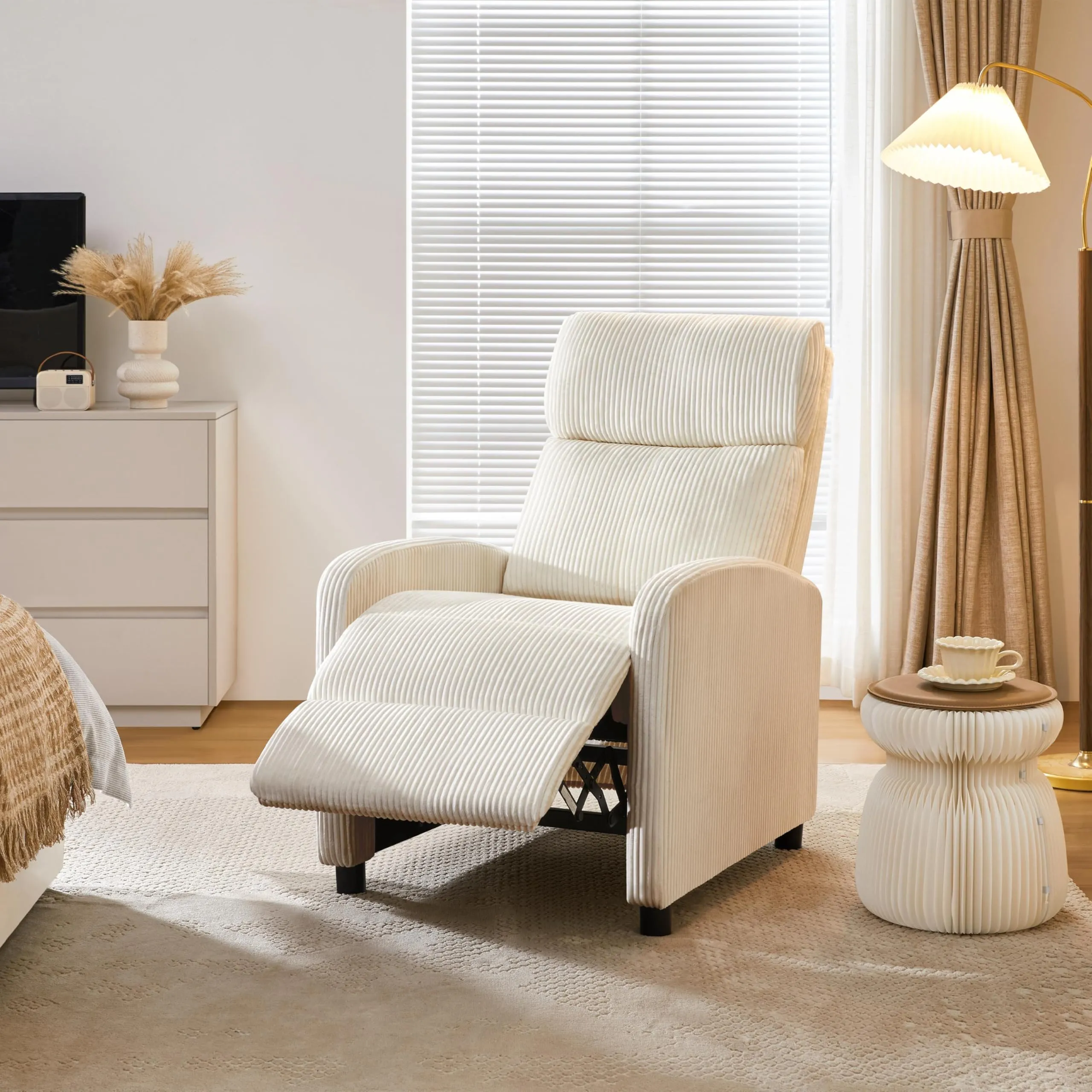 Yaheetech Poltrona Relax Reclinabile con Poggiapiedi, Beige - immagine 4
