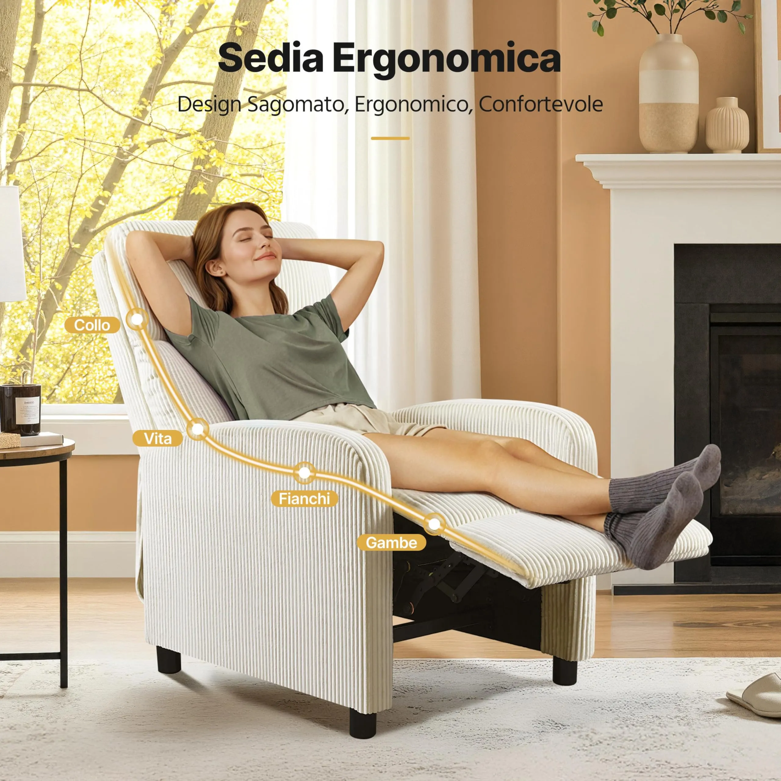 Yaheetech Poltrona Relax Reclinabile con Poggiapiedi, Beige - immagine 7