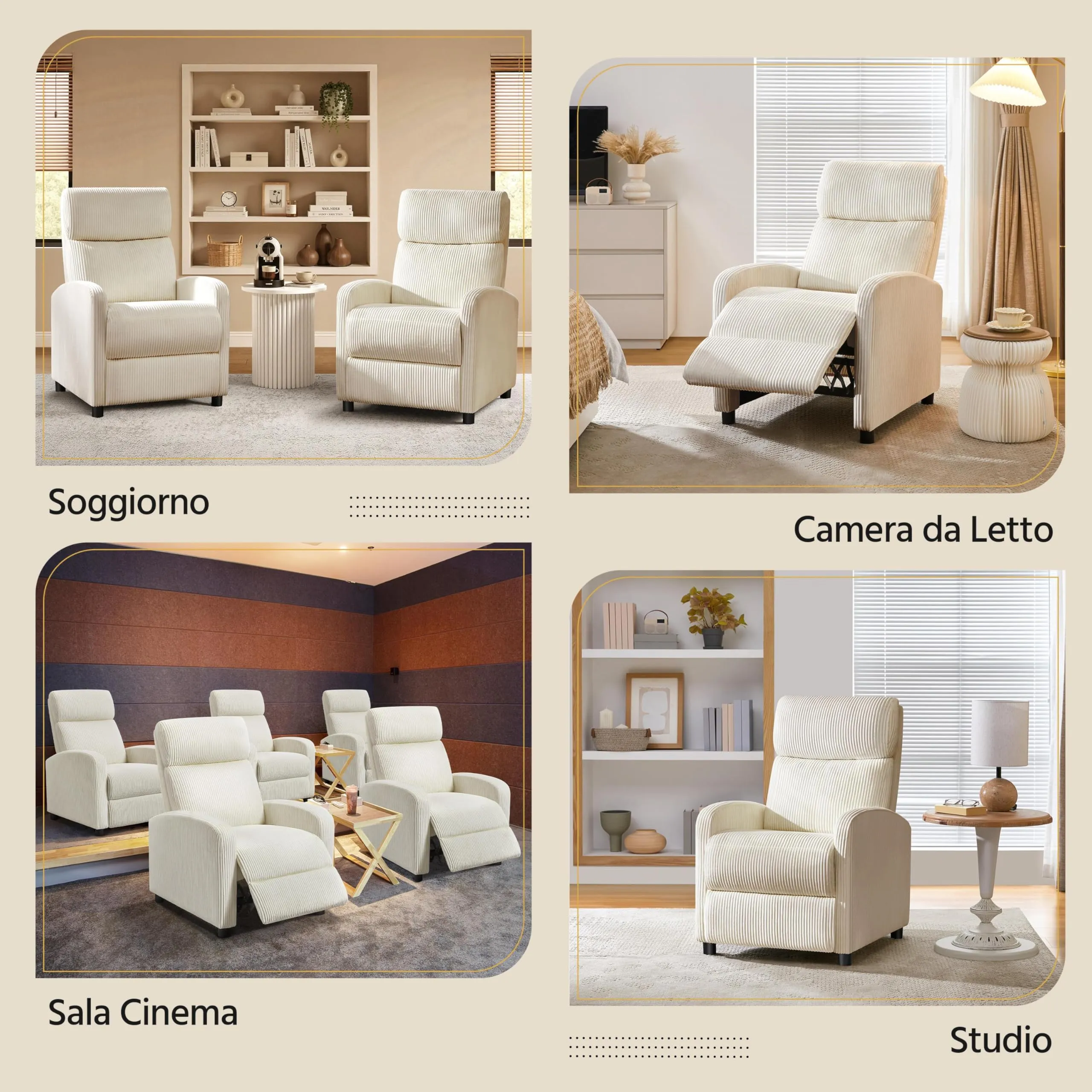 Yaheetech Poltrona Relax Reclinabile con Poggiapiedi, Beige - immagine 9