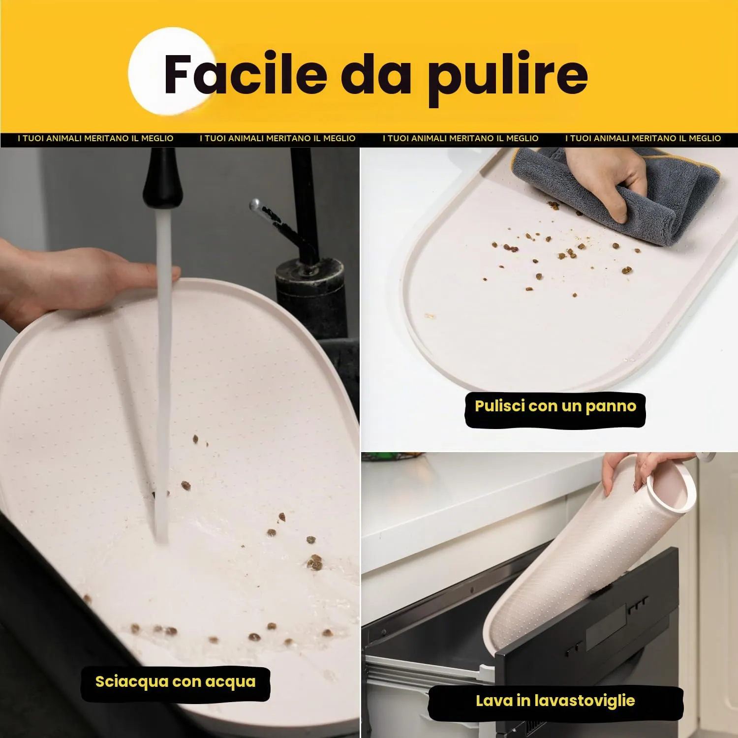 Conlun Tappetino Ciotola per Cane e Gatto in Silicone Senza BPA, Bordi Rialzati 1,2 cm, Taupe, 48x30 cm - immagine 6