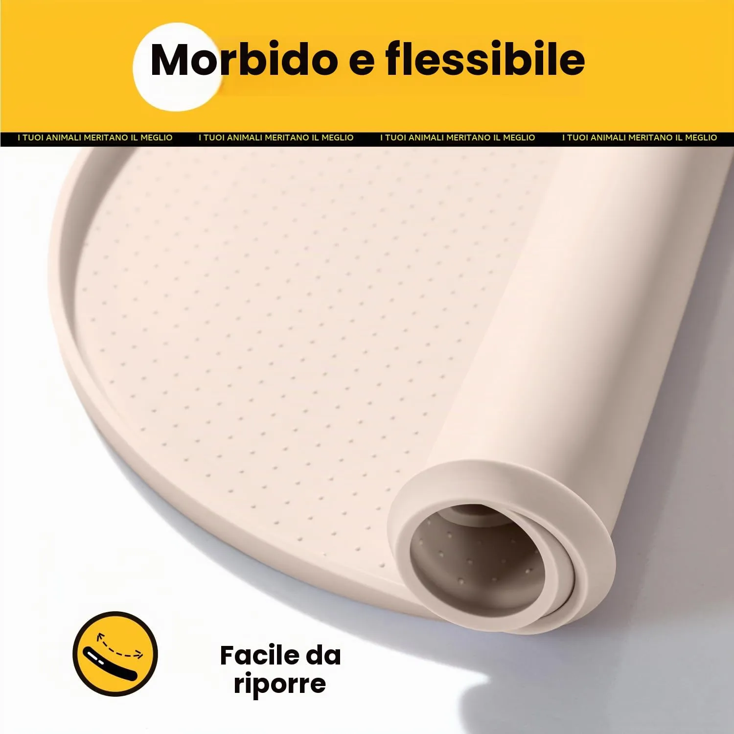 Conlun Tappetino Ciotola per Cane e Gatto in Silicone Senza BPA, Bordi Rialzati 1,2 cm, Taupe, 48x30 cm - immagine 8