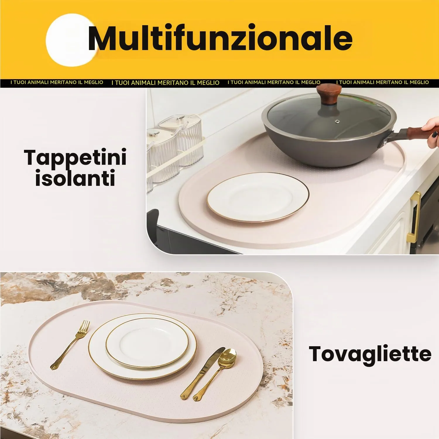 Conlun Tappetino Ciotola per Cane e Gatto in Silicone Senza BPA, Bordi Rialzati 1,2 cm, Taupe, 48x30 cm - immagine 9