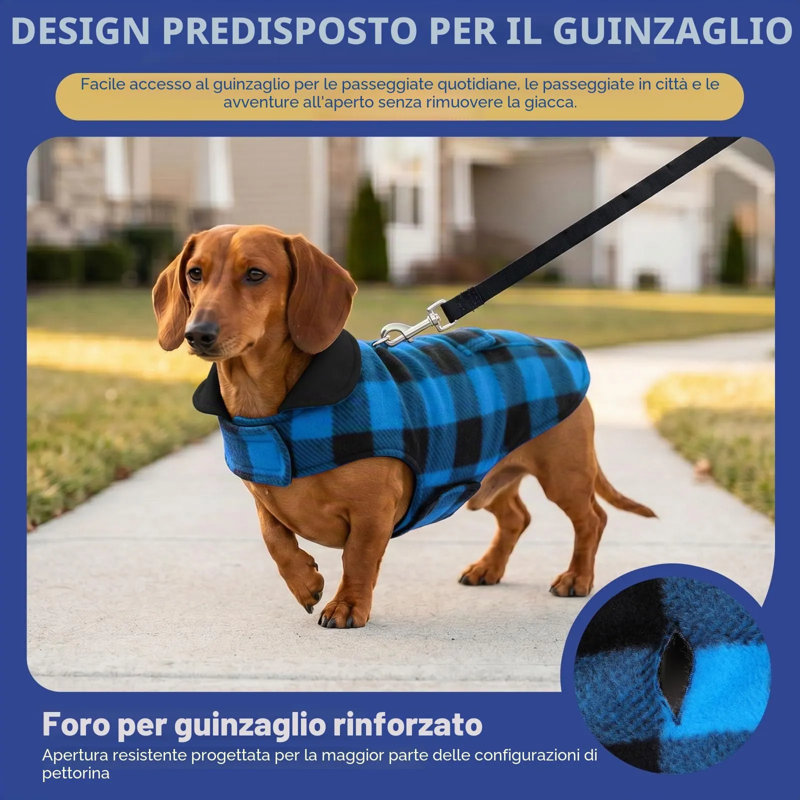 ASENKU Cappotto Cane Impermeabile Invernale Reversibile Antivento con Fodera in Lana, Taglia L, Blu - immagine 3