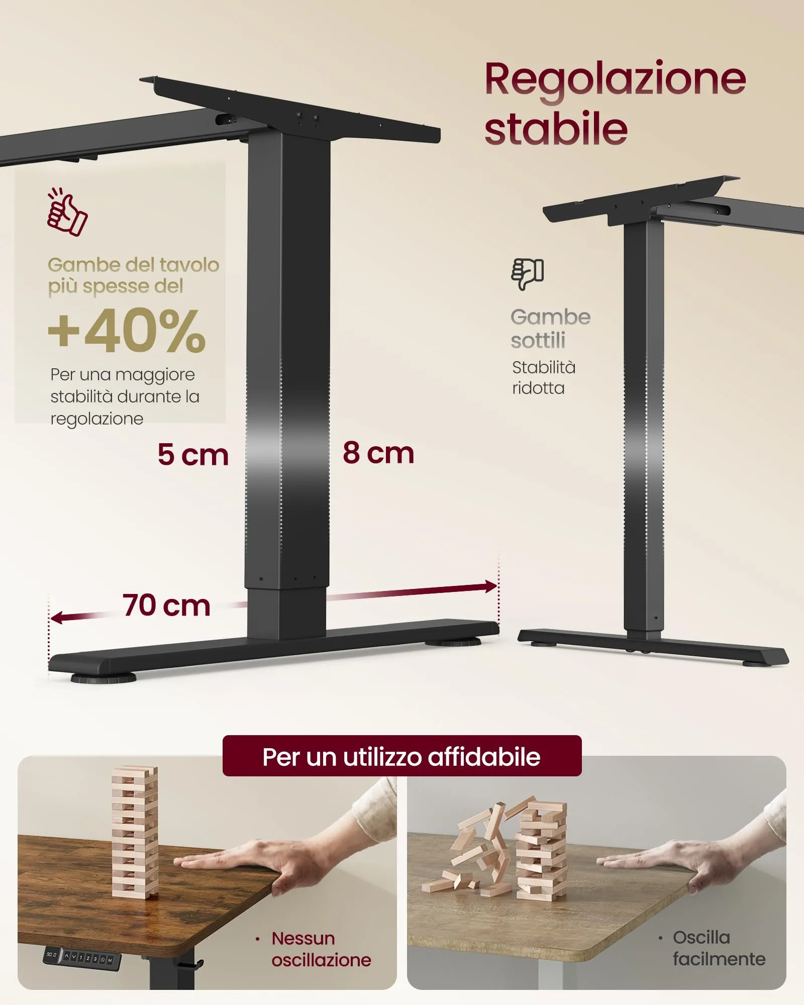 VASAGLE Scrivania Regolabile in Altezza, 180 x 80 cm, Porta USB-C, Marrone Vintage - immagine 4