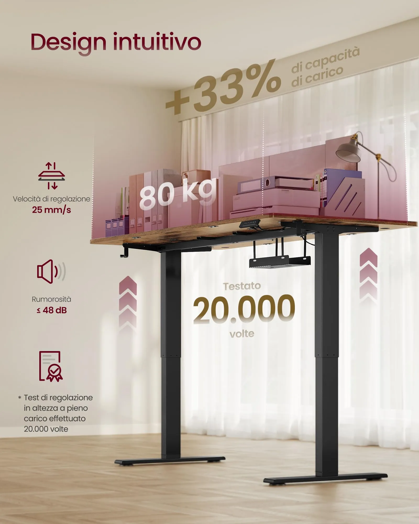VASAGLE Scrivania Regolabile in Altezza, 180 x 80 cm, Porta USB-C, Marrone Vintage - immagine 6