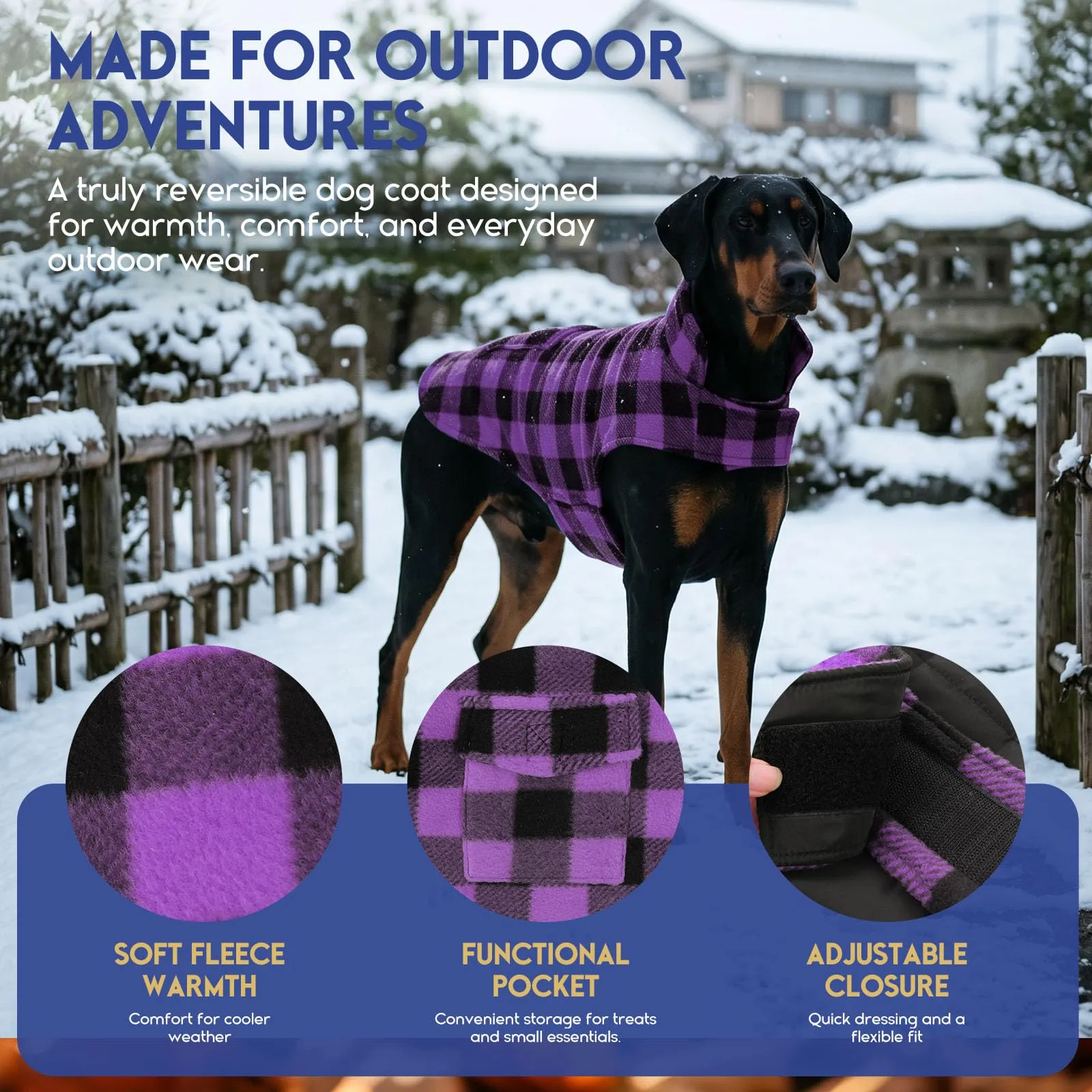 ASENKU Cappotto invernale per cani a quadretti reversibile impermeabile - immagine 2