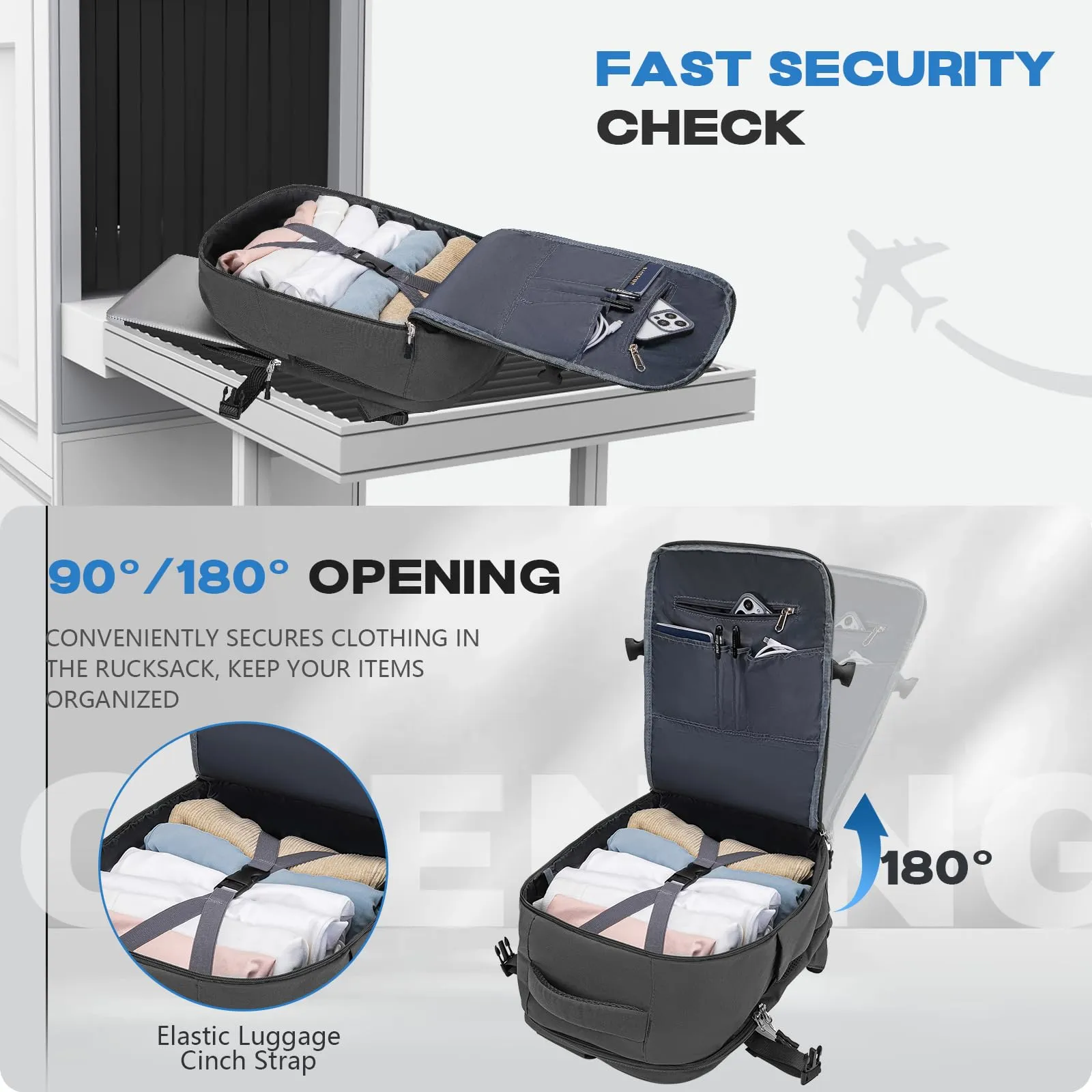 Xkdoai Zaino da Viaggio Bagaglio a Mano per Ryanair 40x30x20cm - Grigio - immagine 7