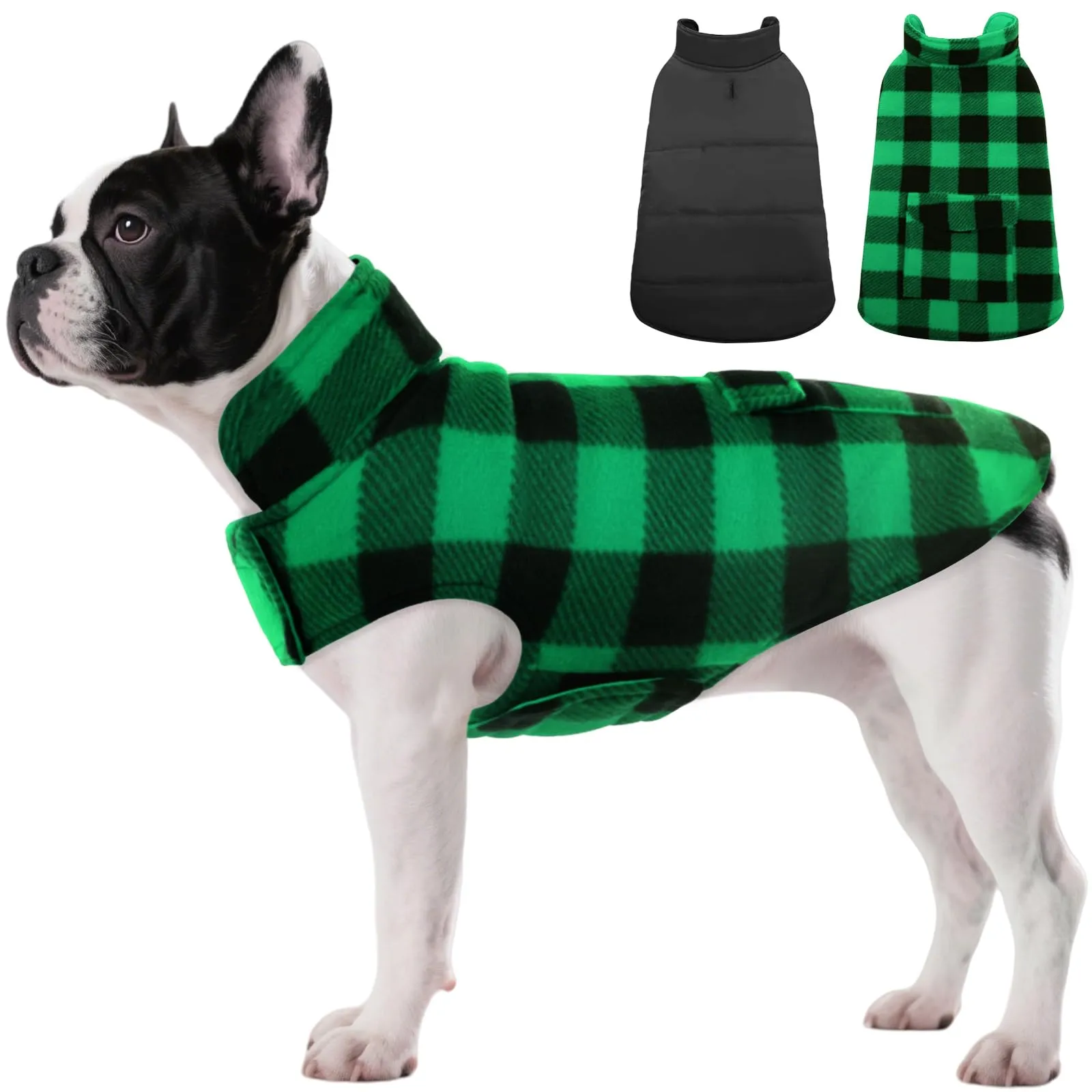ASENKU Cappotto Cane Impermeabile Invernale Reversibile, Taglia S, Verde - immagine 1