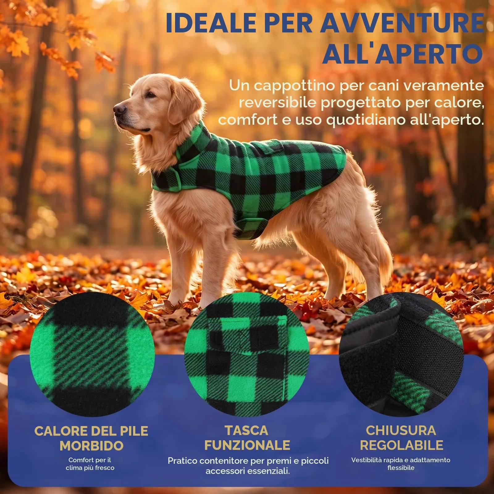 ASENKU Cappotto Cane Impermeabile Invernale Reversibile Antivento con Fodera in Lana, 2XL - immagine 2