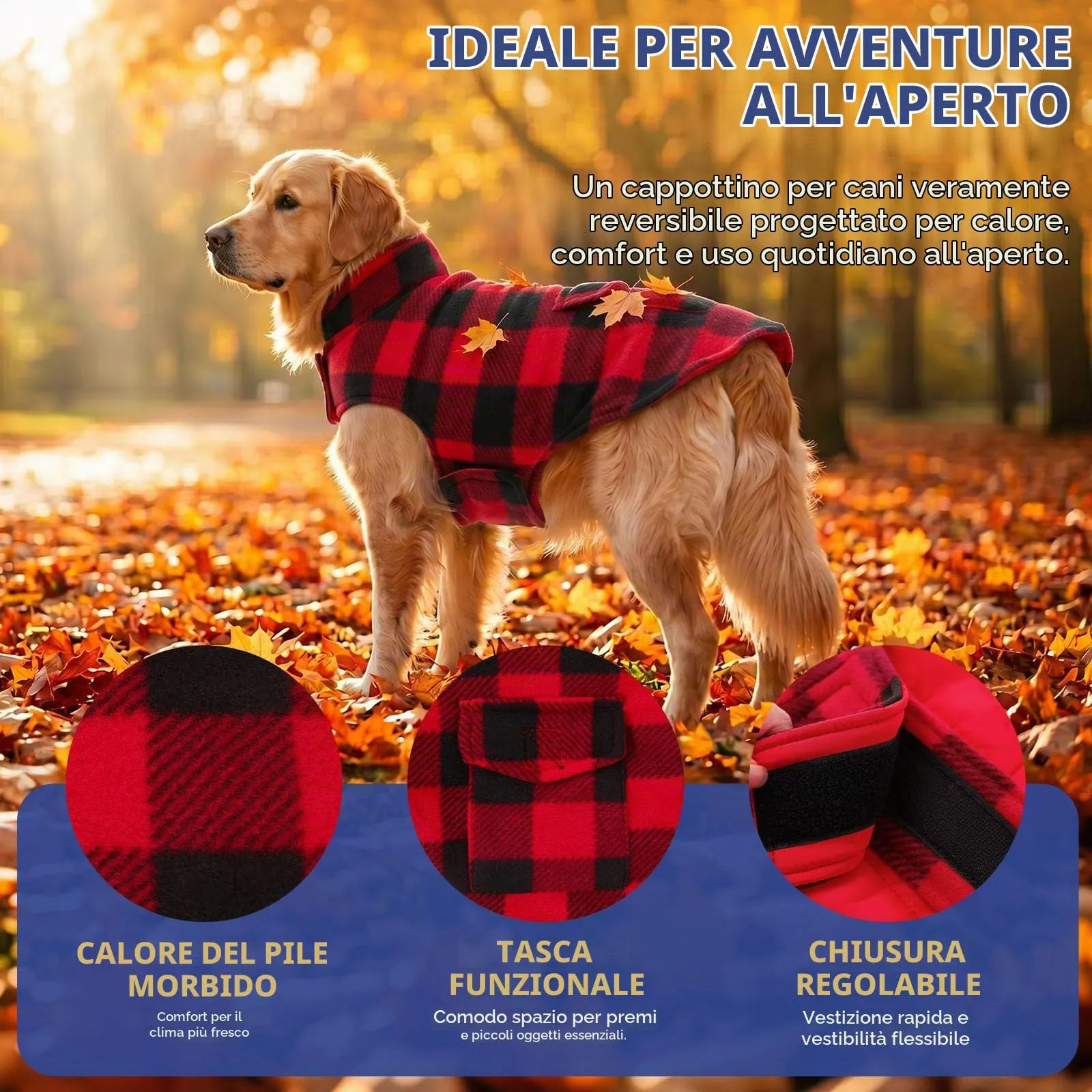 ASENKU Cappotto Cane Impermeabile Invernale Reversibile, Taglia S, Rosso - immagine 2