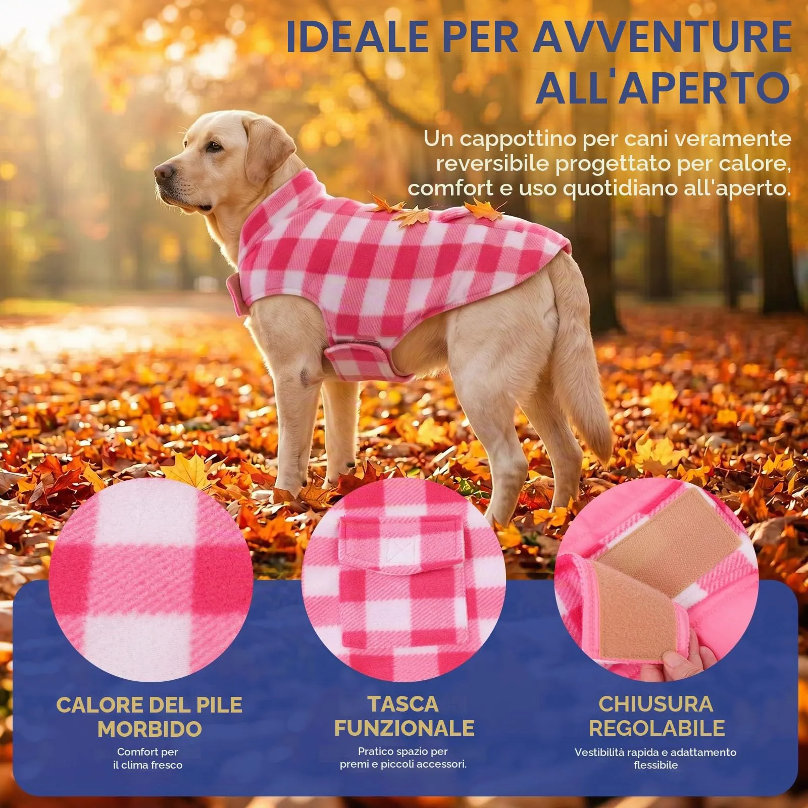 ASENKU Cappotto Cane Impermeabile Invernale Reversibile con Fodera in Lana, XL, Rosa - immagine 2