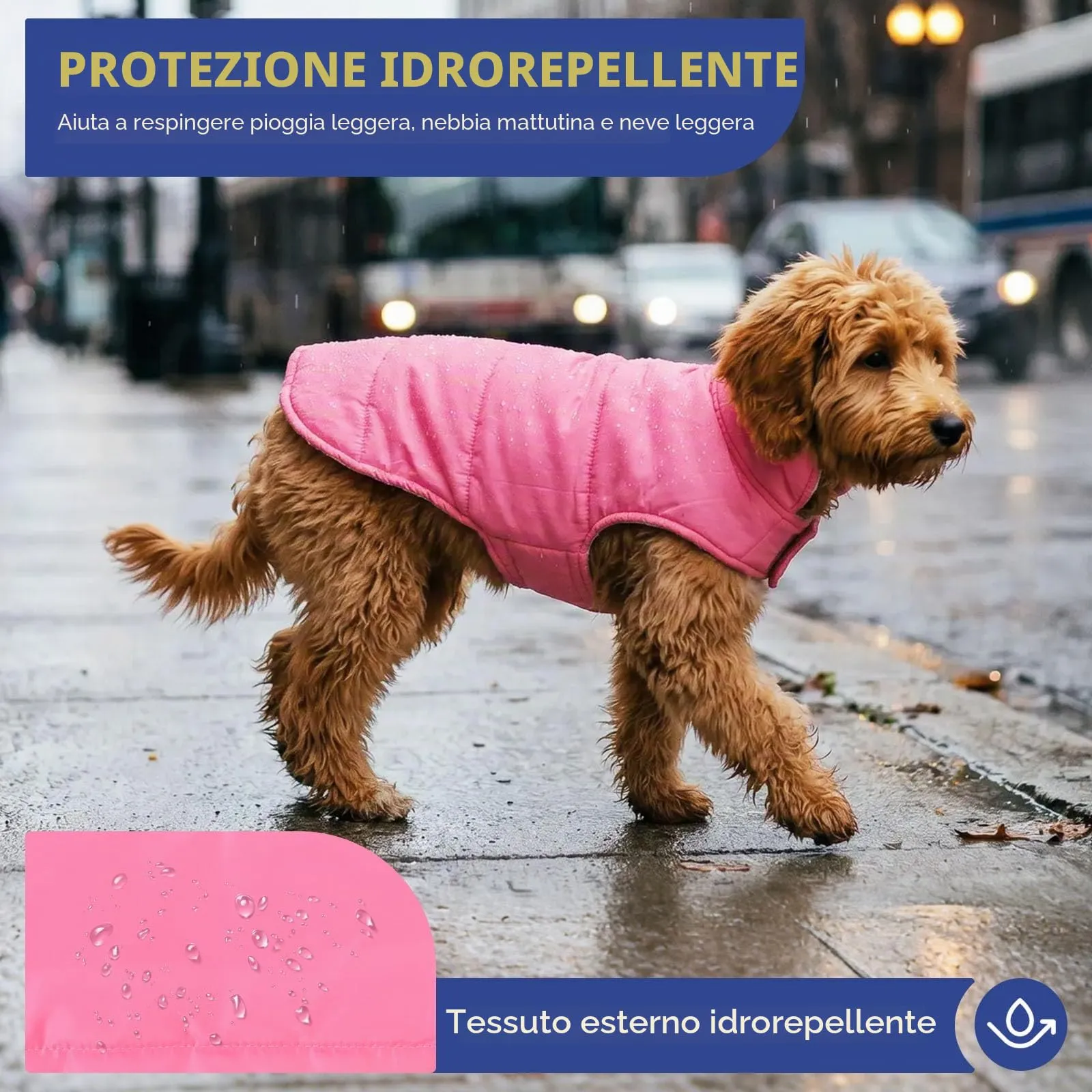 ASENKU Cappotto Cane Impermeabile Invernale Reversibile con Fodera in Lana, XL, Rosa - immagine 4