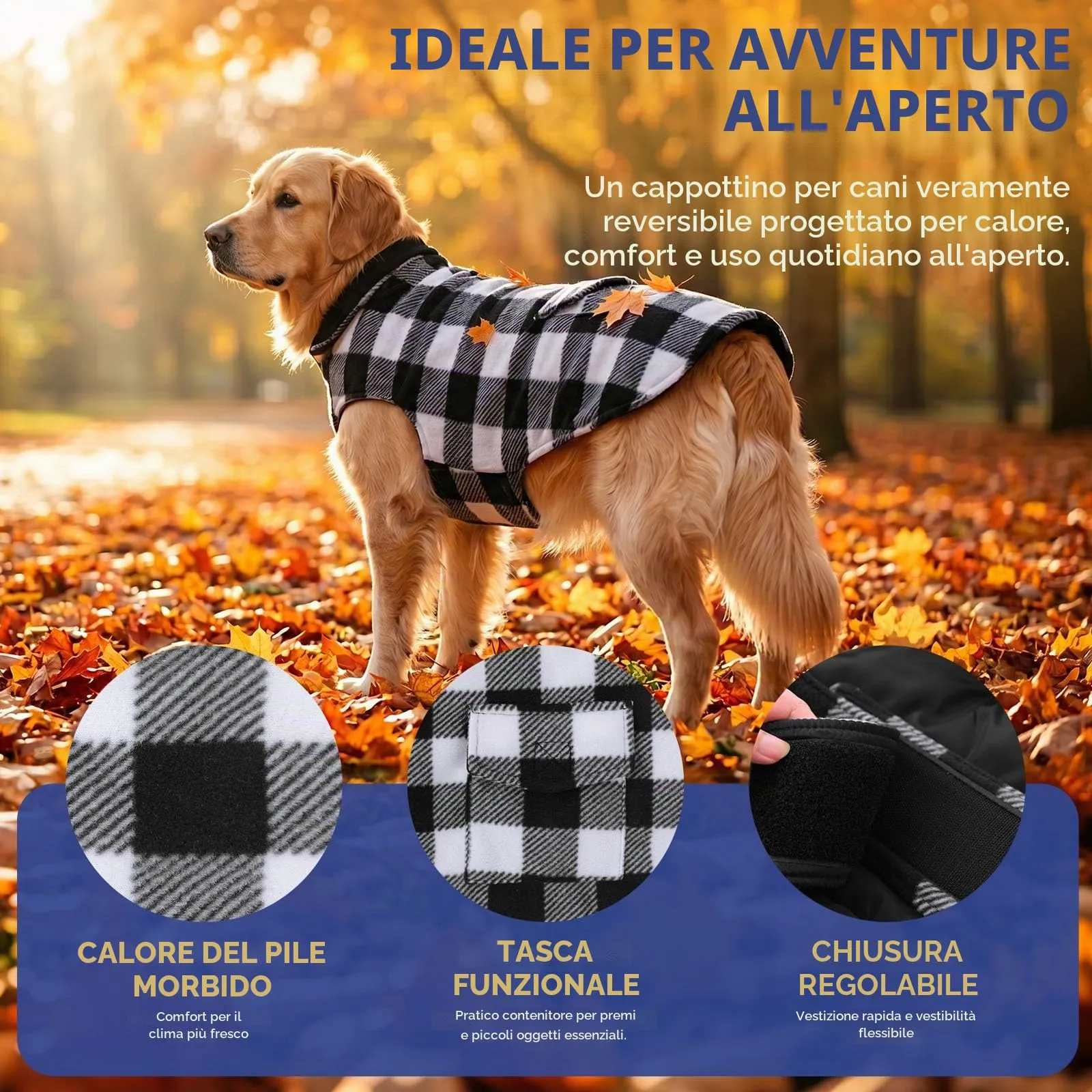ASENKU Cappotto Cane Impermeabile Invernale Reversibile, Taglia S, Bianco - immagine 2