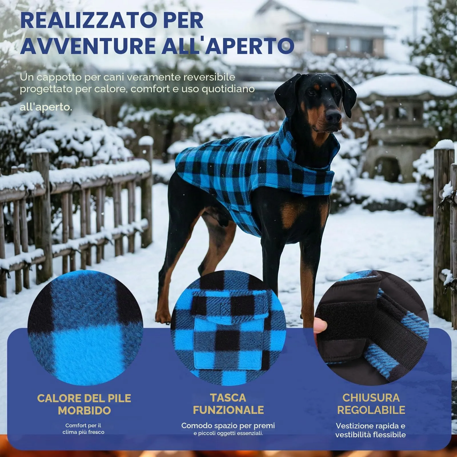 ASENKU Cappotto per Cane Impermeabile e Reversibile Invernale con Fodera in Lana, 2XL - immagine 2