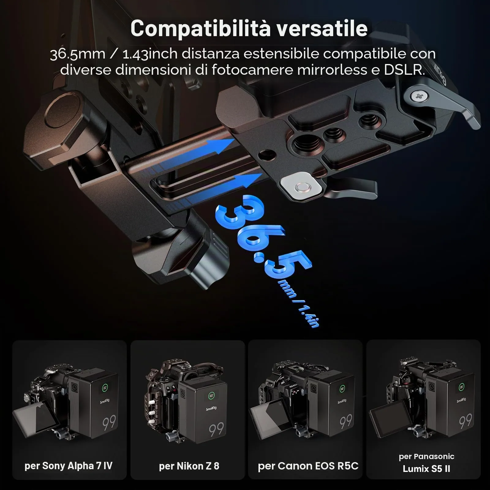 SmallRig V-Mount Battery Plate with Dual Arca-Swiss Quick Release Plates, Compact Foldable L-Shape for DSLR, Gimbal and Tripods - 4064B - immagine 6