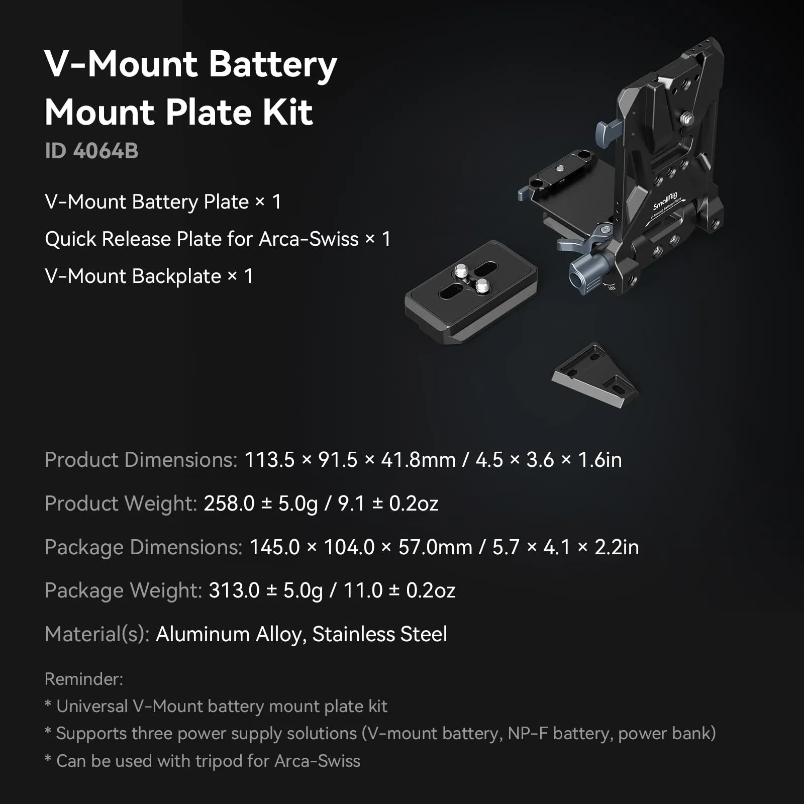 SmallRig V-Mount Battery Plate with Dual Arca-Swiss Quick Release Plates, Compact Foldable L-Shape for DSLR, Gimbal and Tripods - 4064B - immagine 9