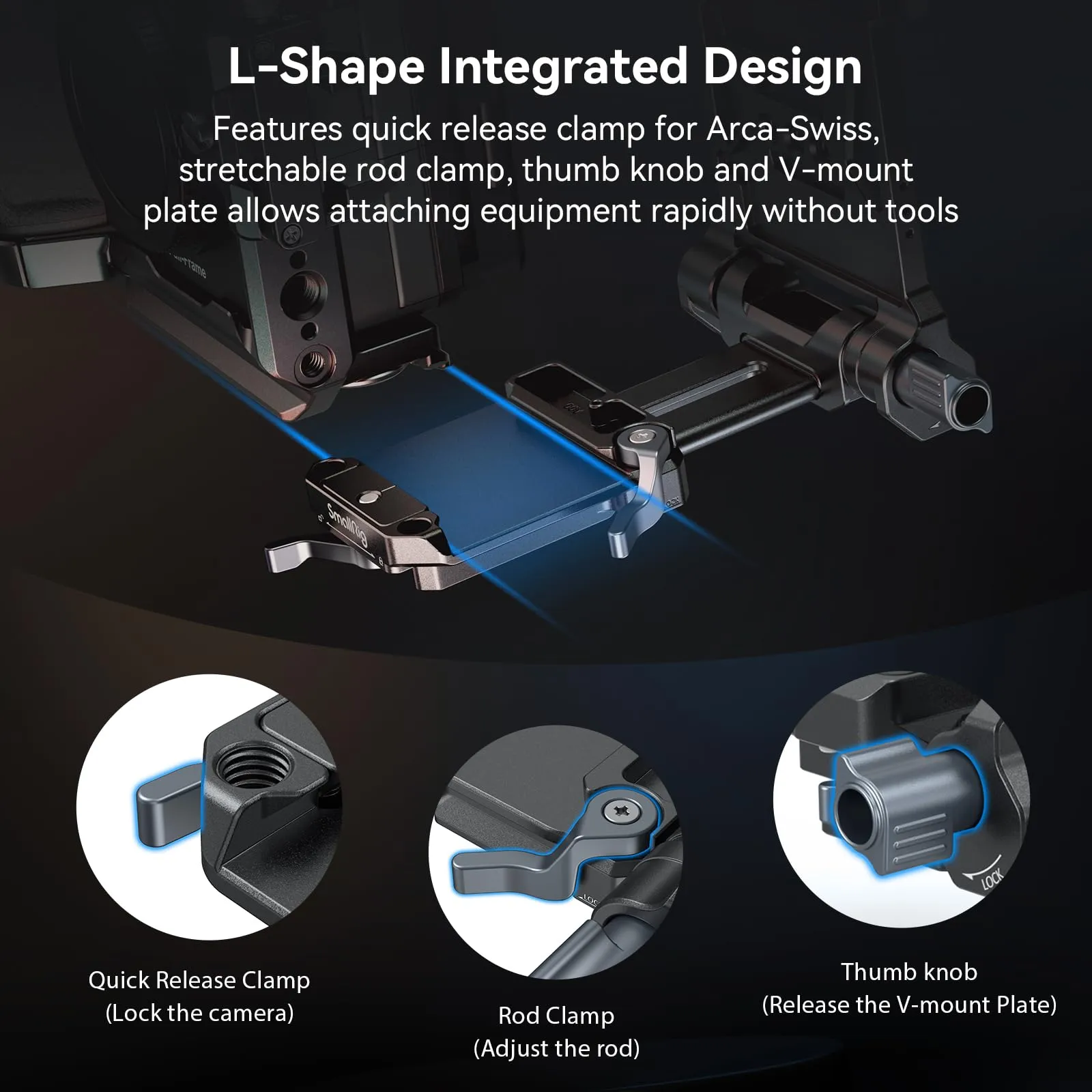 SmallRig V-Mount Battery Plate, L-Shape Foldable Mounting Plate for DSLR, Gimbal and Tripod - 4505B - immagine 2