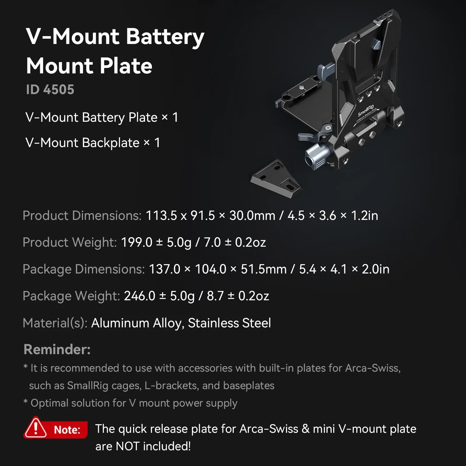 SmallRig V-Mount Battery Plate, L-Shape Foldable Mounting Plate for DSLR, Gimbal and Tripod - 4505B - immagine 8